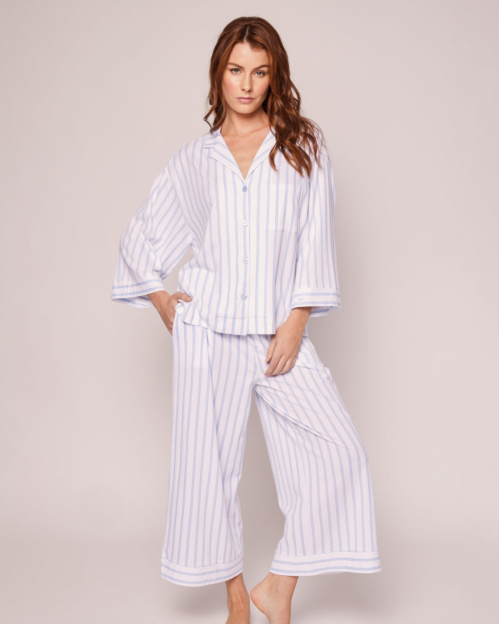 Women's Luxe Pima Periwinkle Stripe Wide Leg Pajama