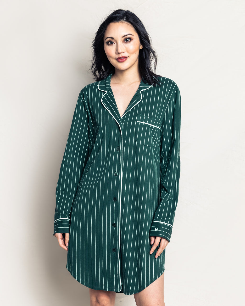 Women's Pima Nightshirt in Green Stripe – Petite Plume