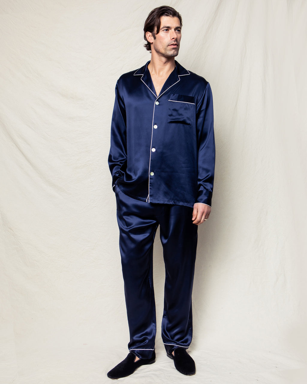 Luxury Jacquard Men's Silk Pajama Set 19 Momme 100 Real Mulberry Silk Long  Sleeve PJs for Men Sleepwear Grey Navy Blue Champagne