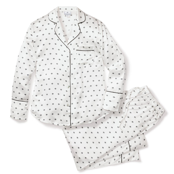 Women's Silk Pajama Set in Bordeaux Polka Dot