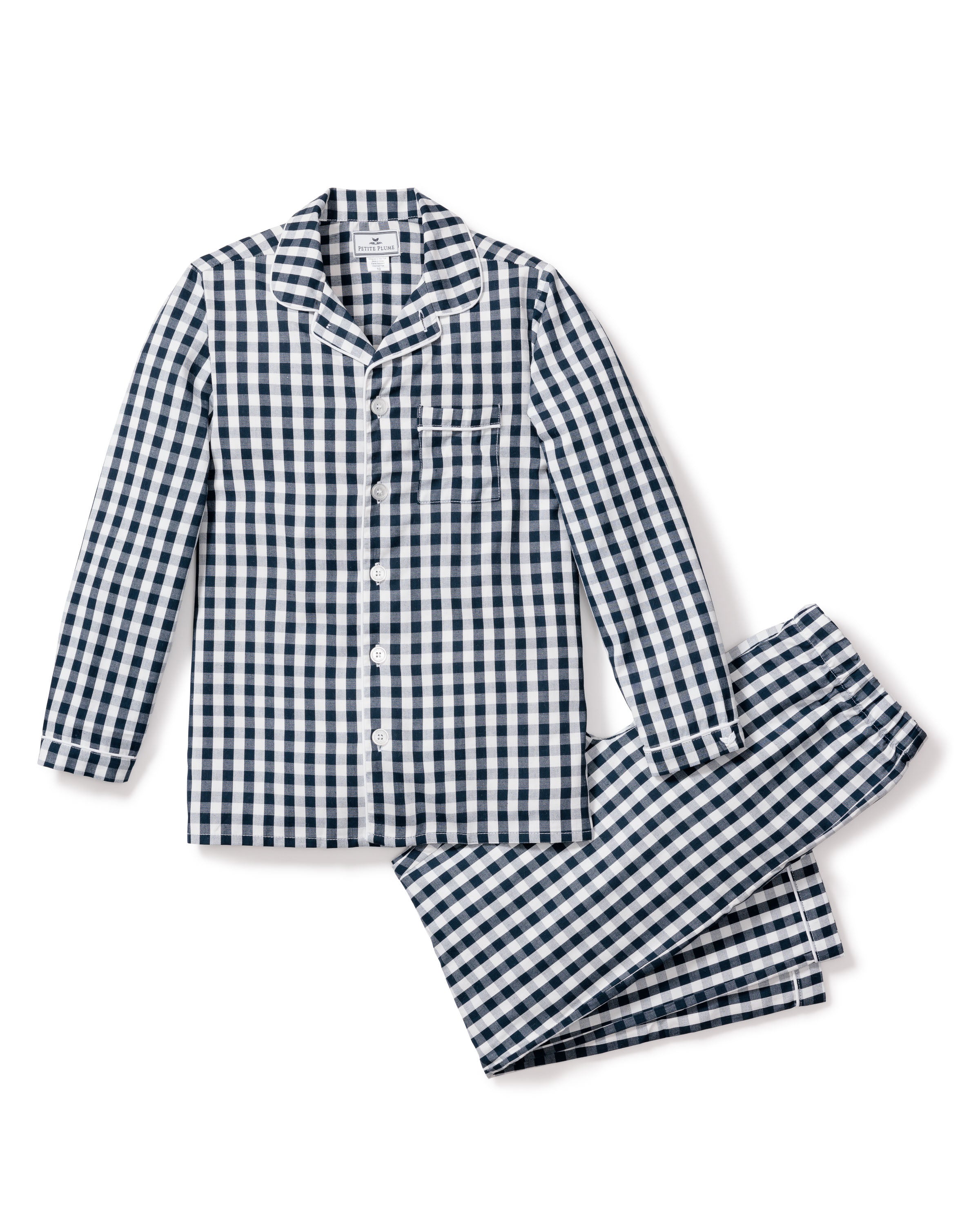 Kid's Flannel Pajama Set in Navy Gingham – Petite Plume