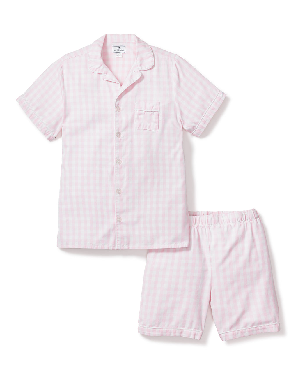 Girl's Pink Gingham Cotton Short Pajama Set | Petite Plume