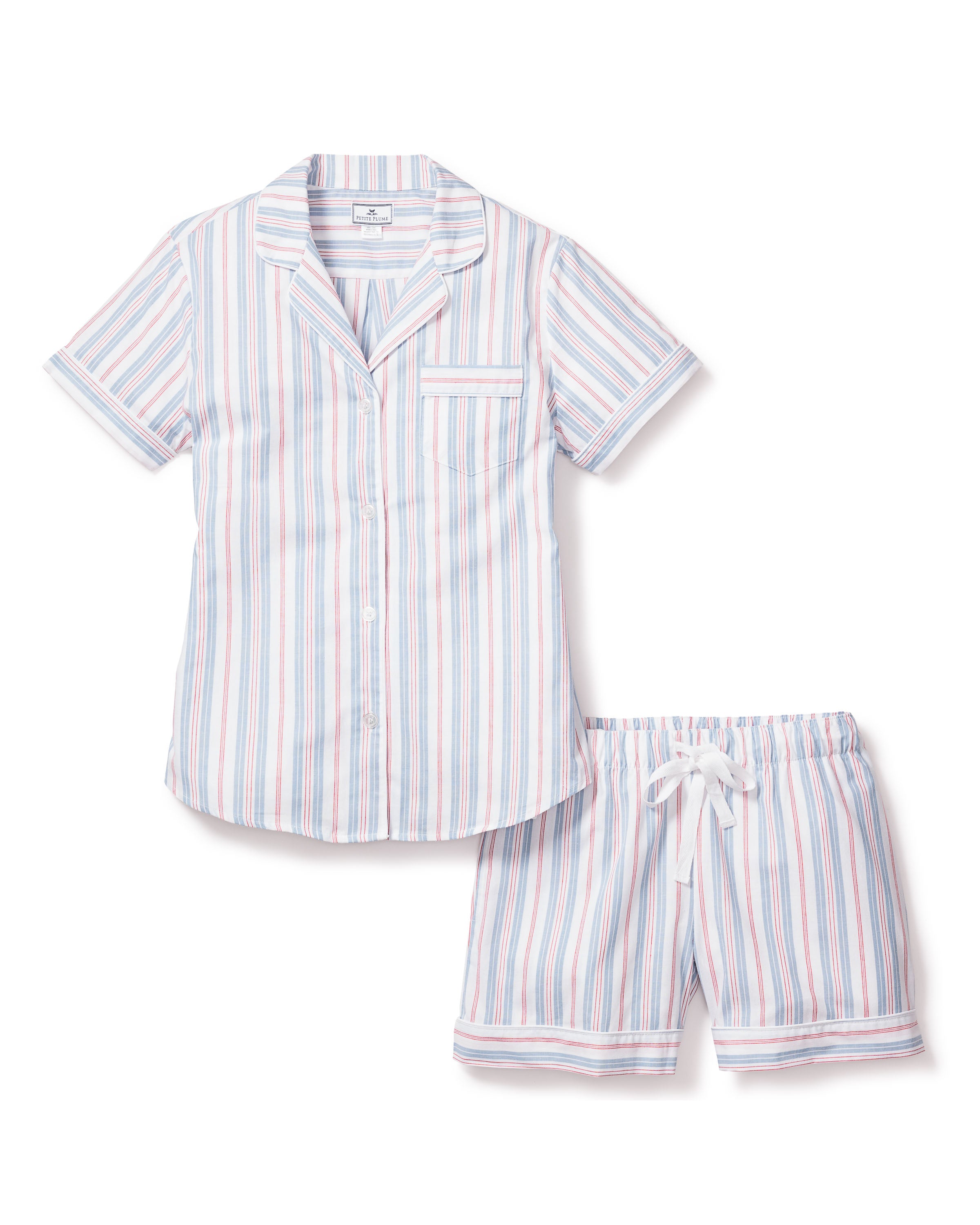 Women's Twill Short Sleeve Short Set in Vintage French Stripes