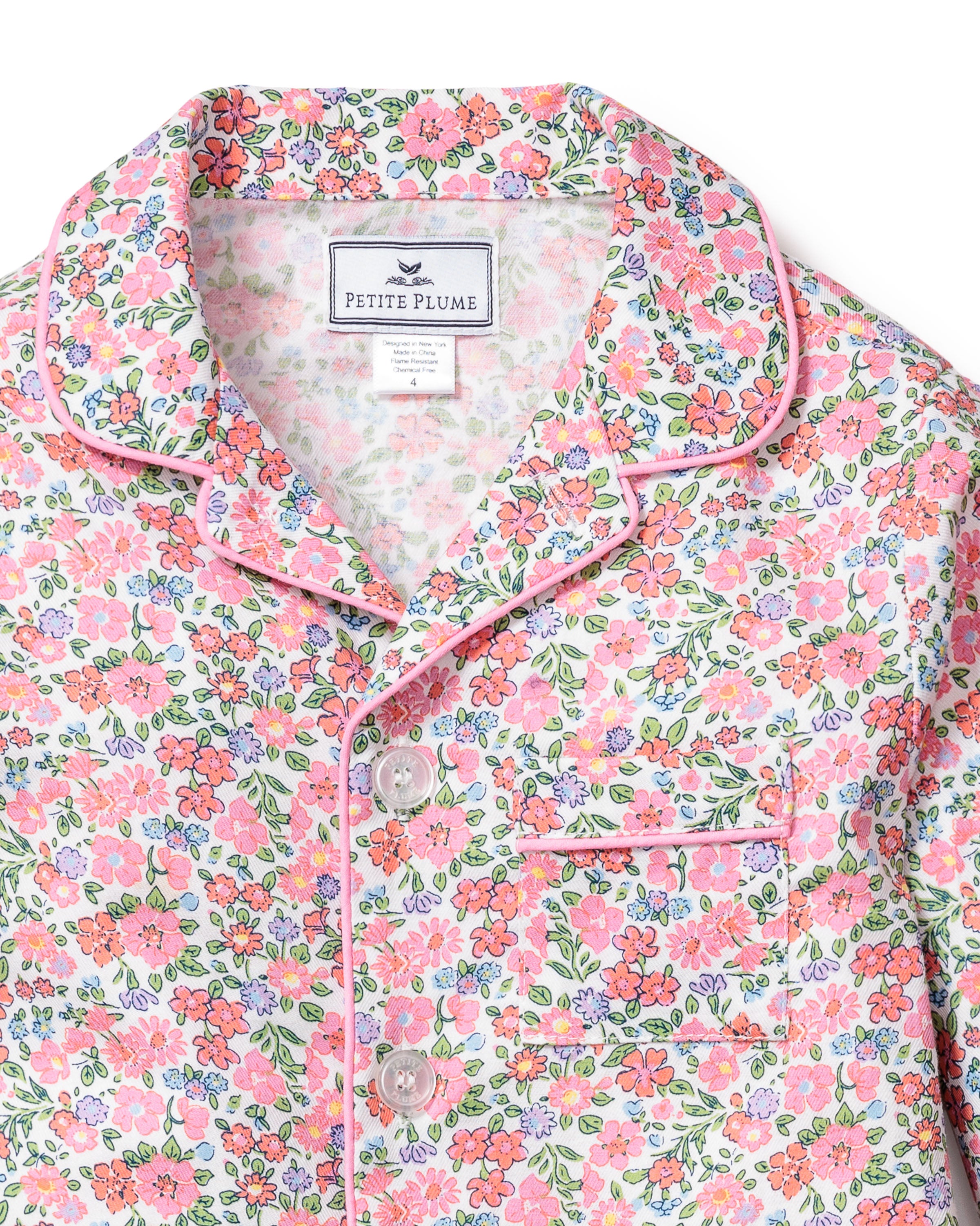 Kid's Twill Pajama Set in Fleurs de Rose