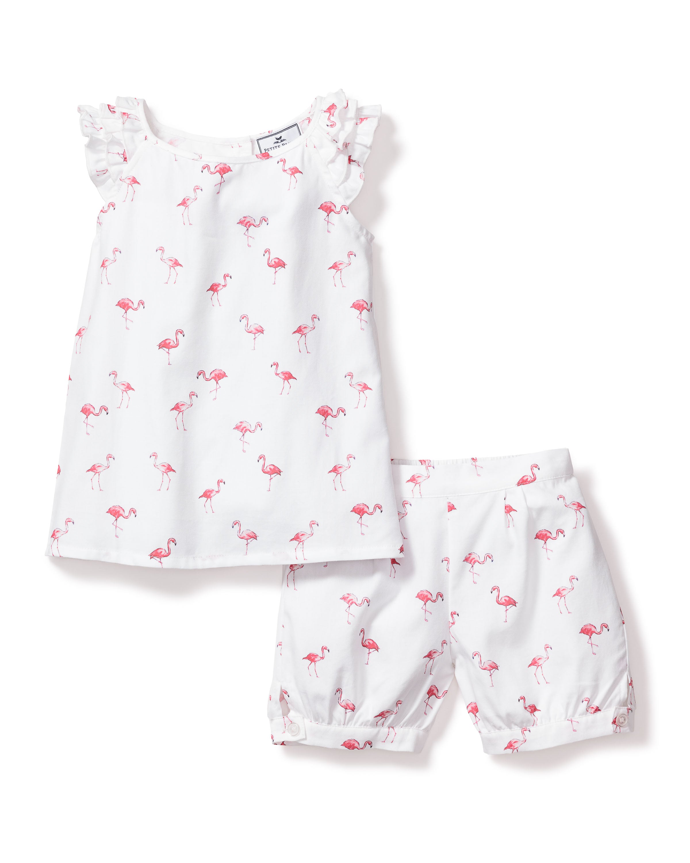 Girl's Twill Amelie Short Set in Flamingos