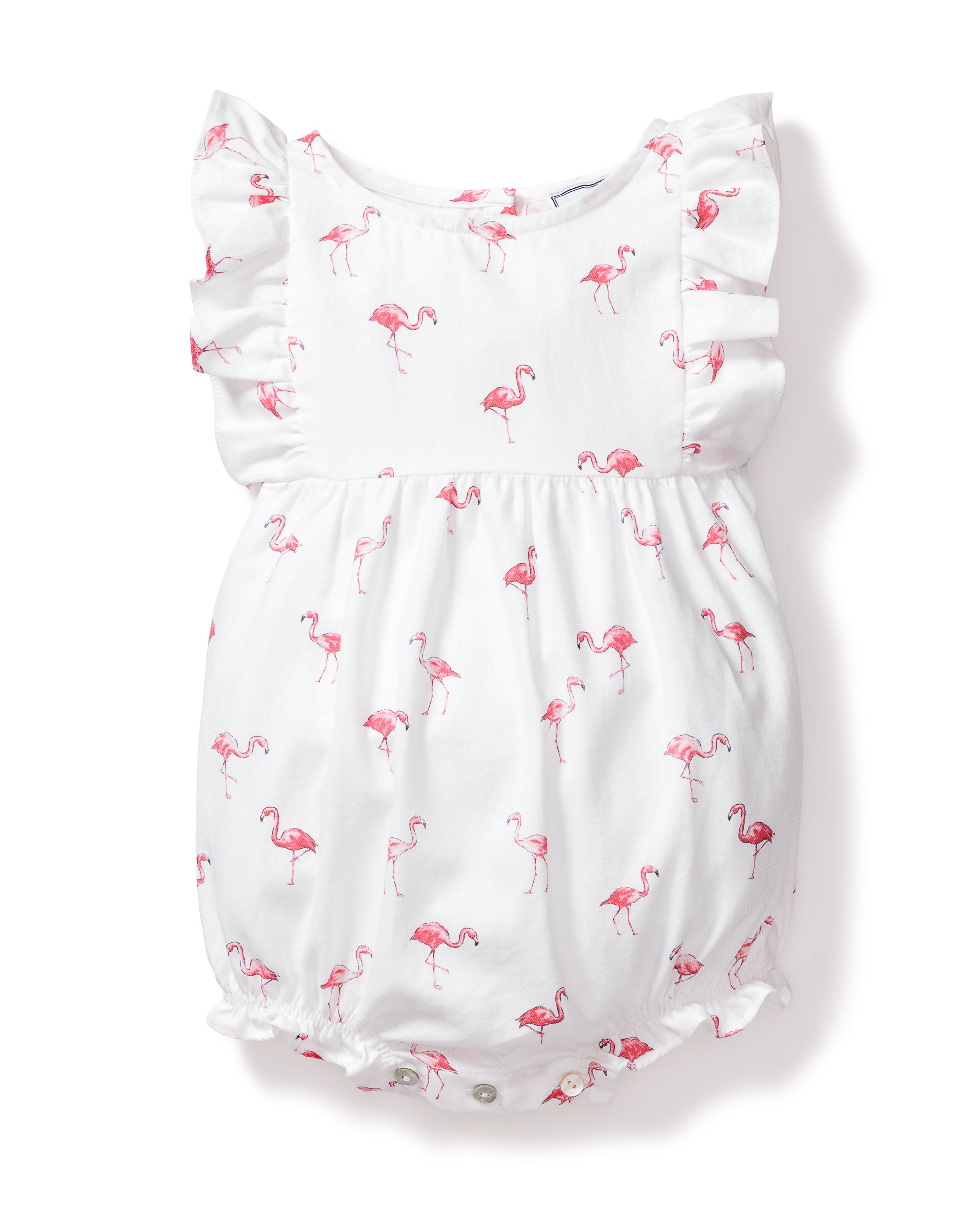 Baby's Twill Ruffled Romper in Flamingos