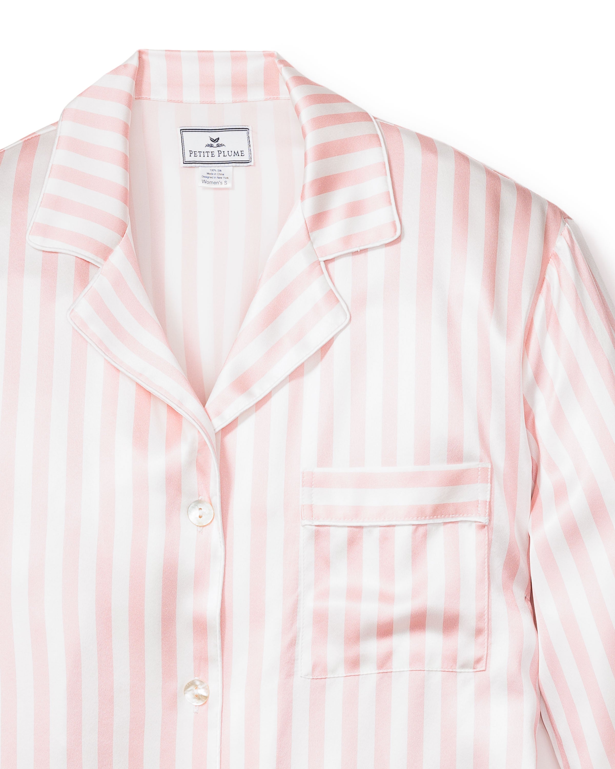 Women's Silk Nightshirt in Pink Stripe