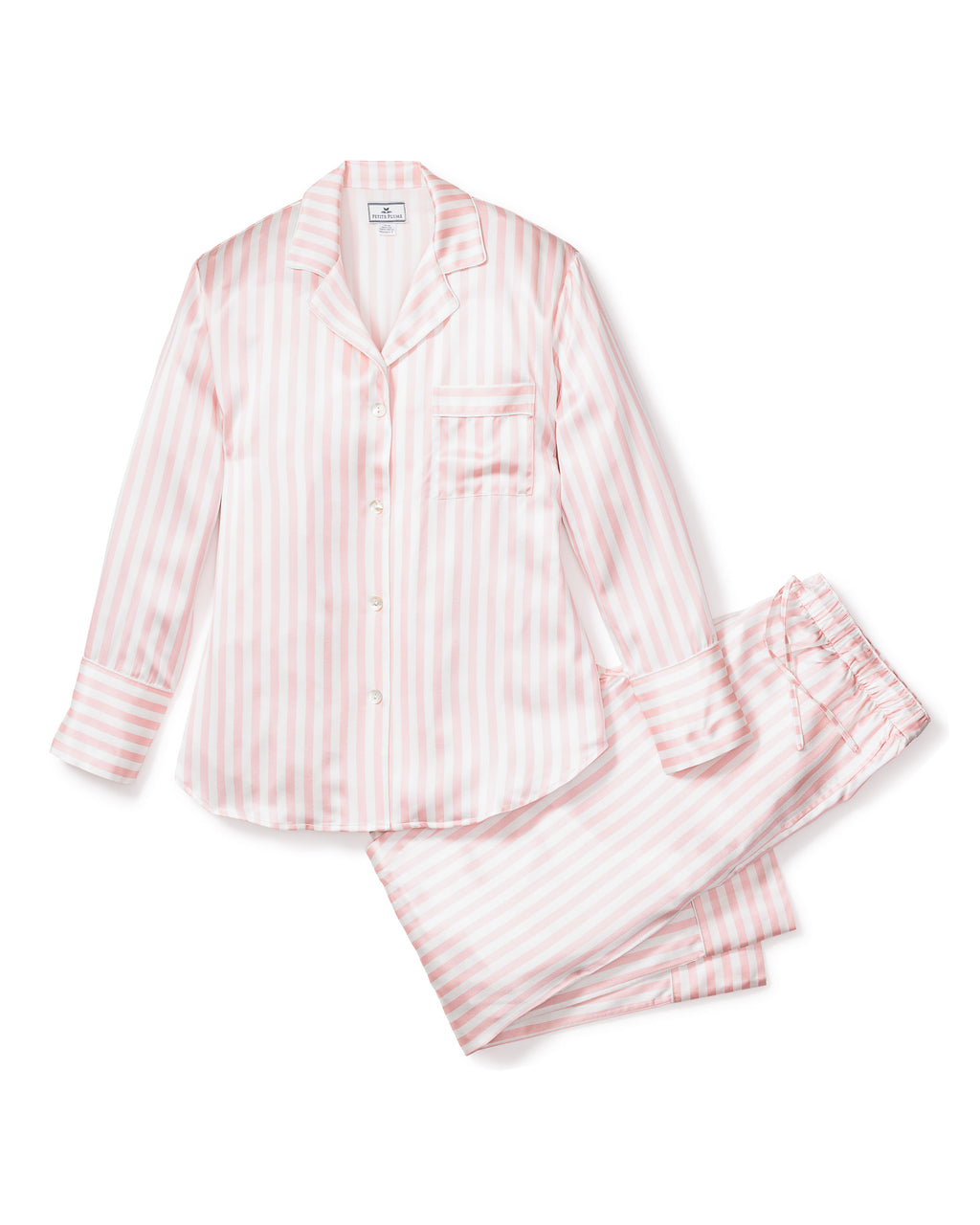 Women's Mulberry Silk Pink Stripe Pajama Set | Petite Plume