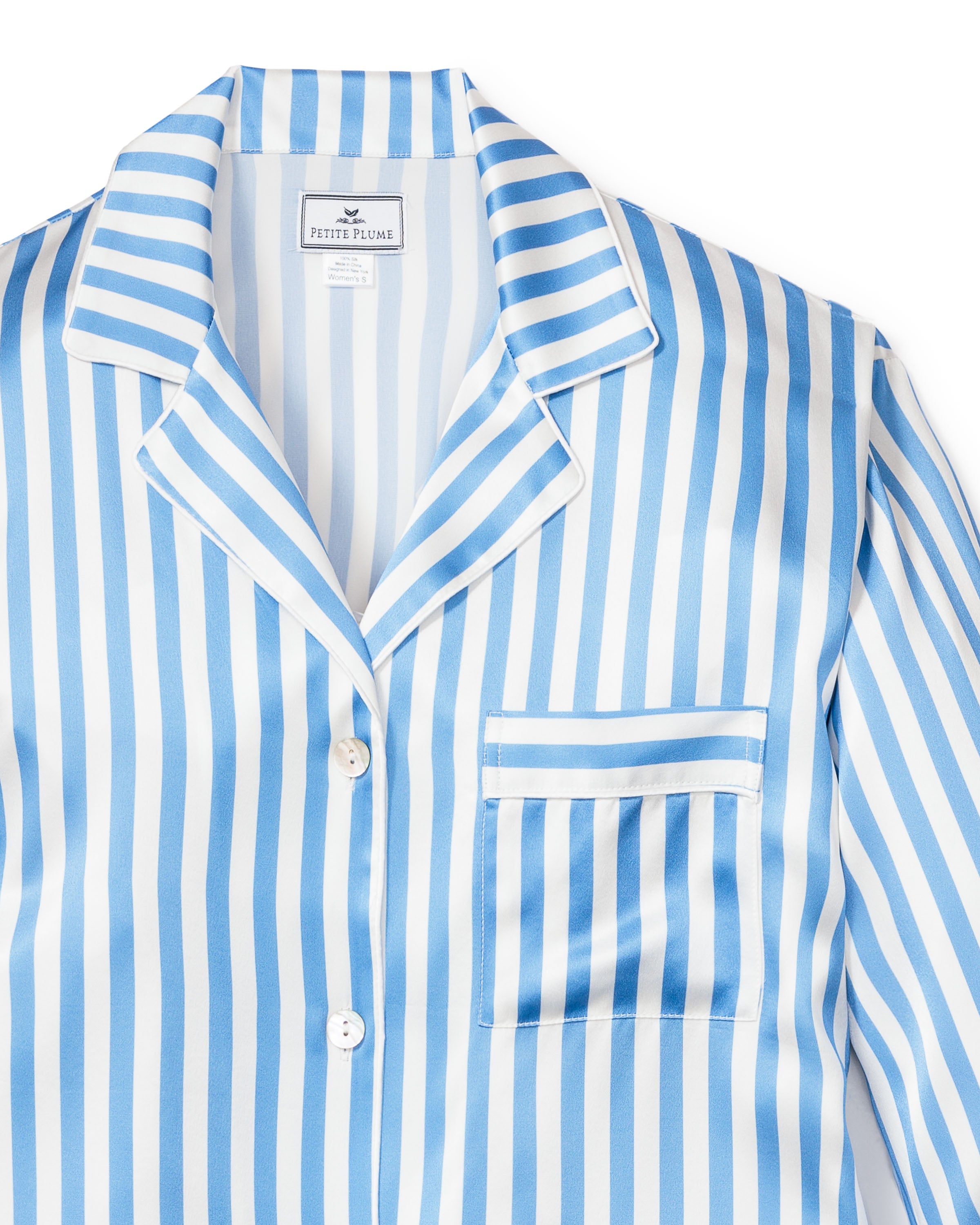 Women's Silk Nightshirt in Azure Stripe