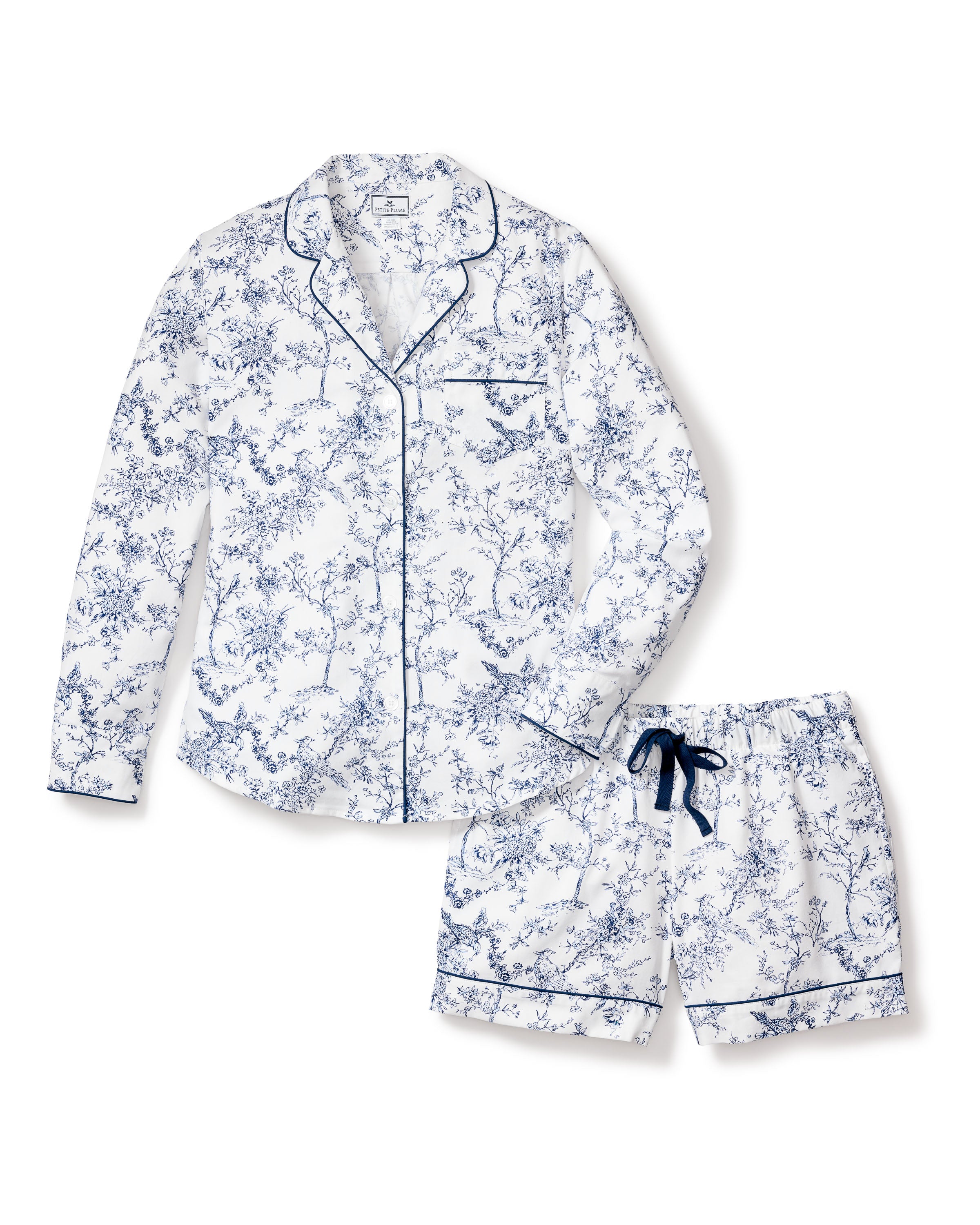 Women's Twill Long Sleeve Short Set in Timeless Toile