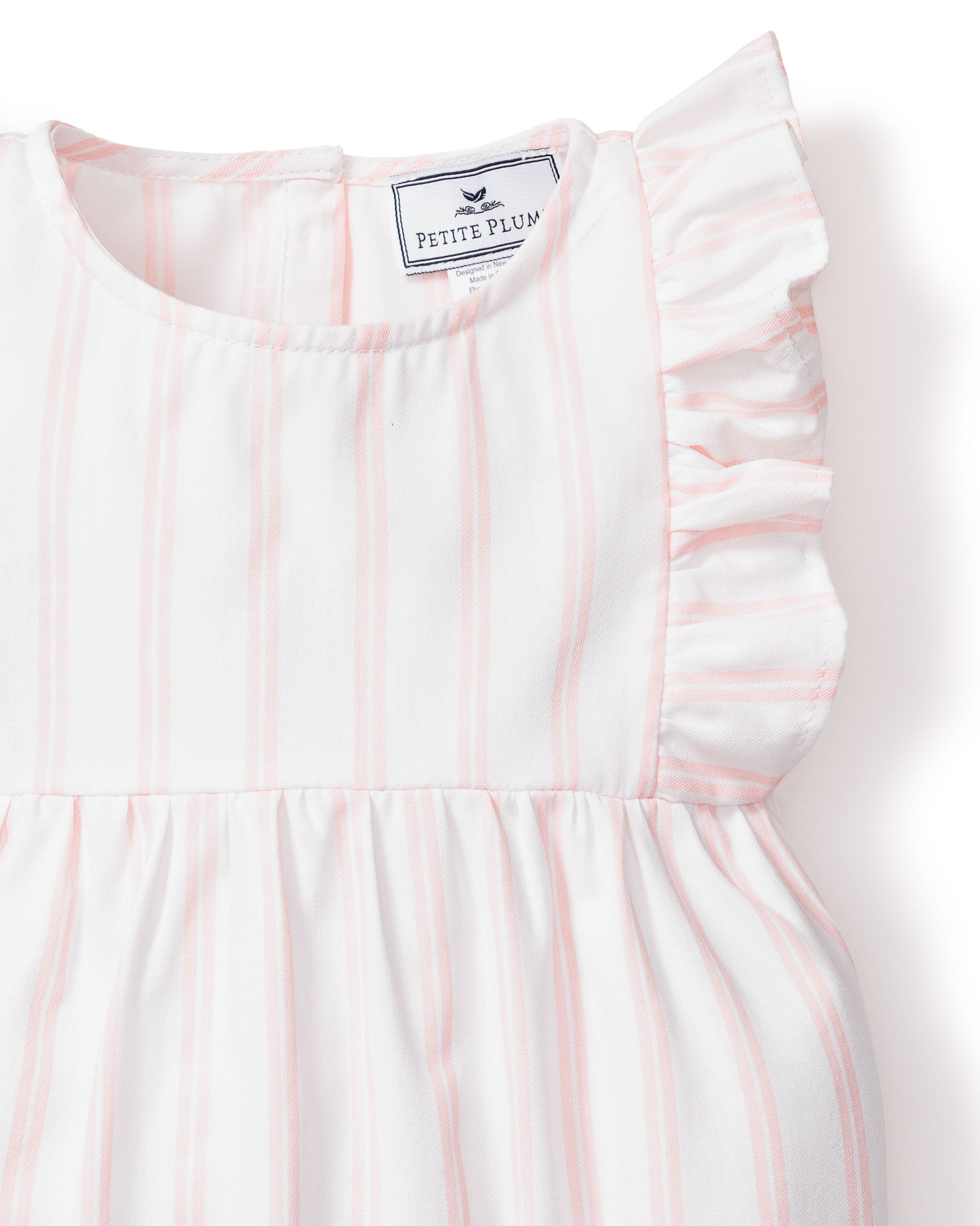 Baby's Twill Stripe Ruffled Romper in Pink and White Stripe