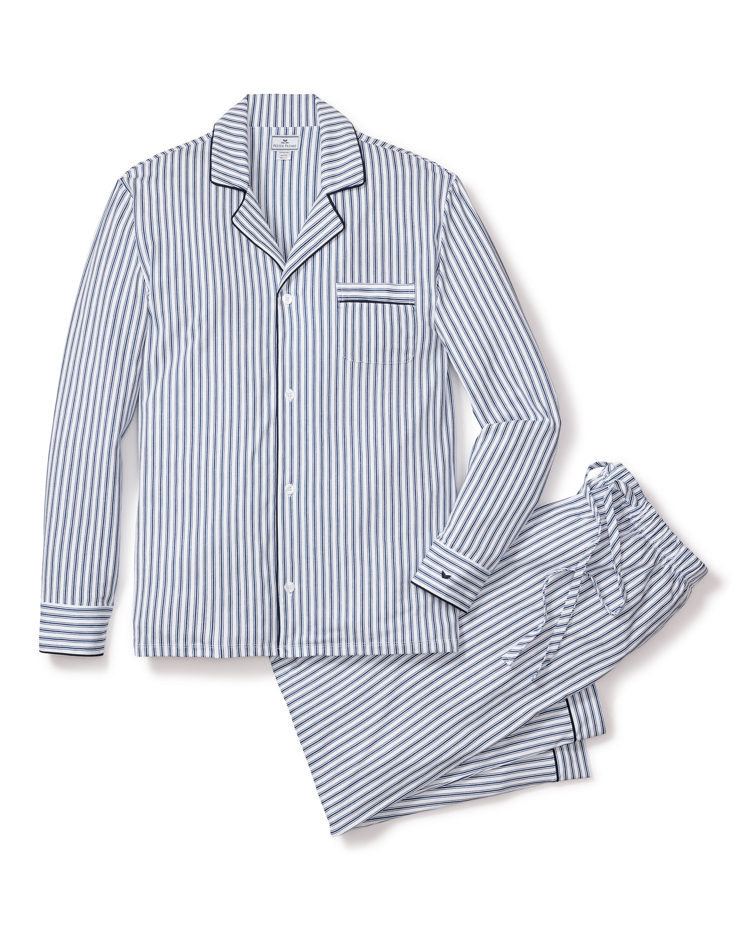 Men's Pima Pajama Set in Navy French Ticking