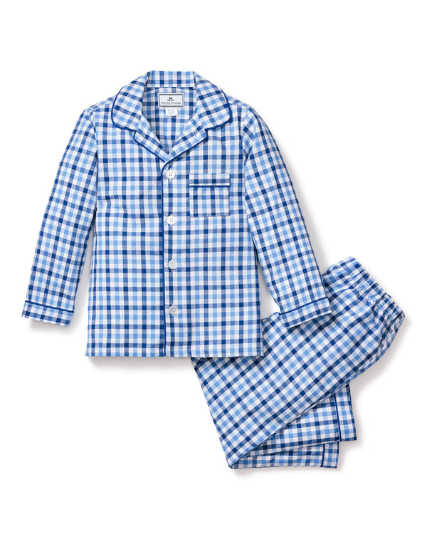 Kid's Twill Pajama Set in Royal Blue Gingham