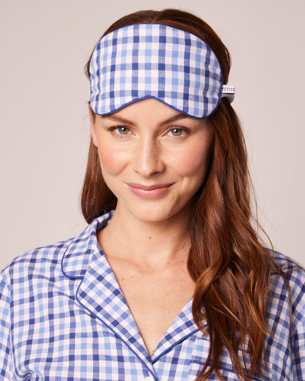 Adult's Twill Sleep Mask in Royal Blue Gingham