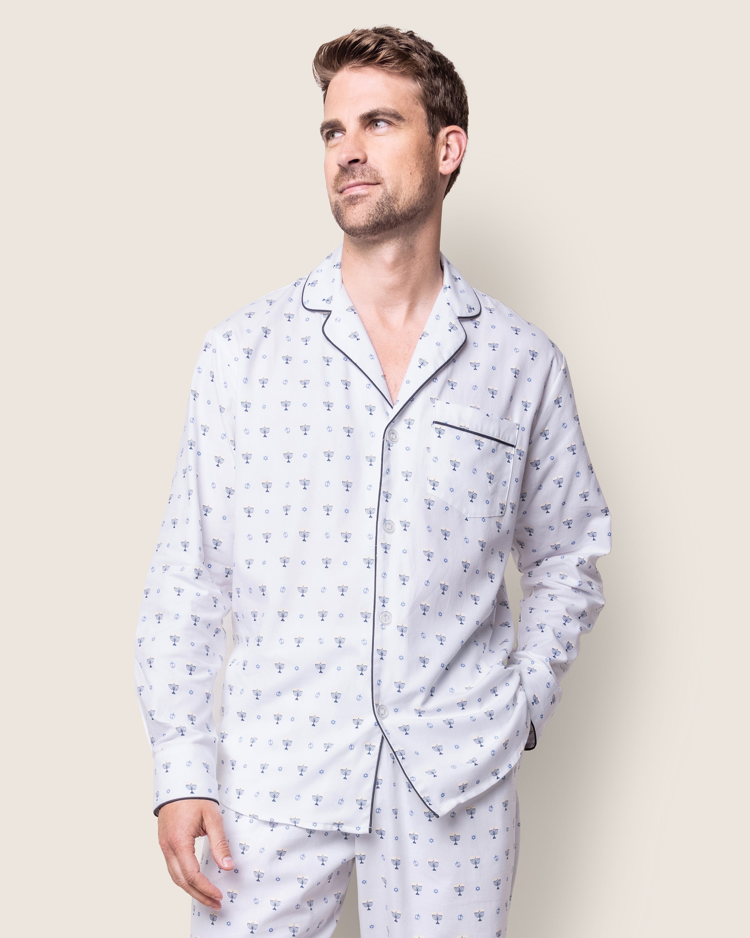 Men's Twill Pajama Set in Happy Hanukkah