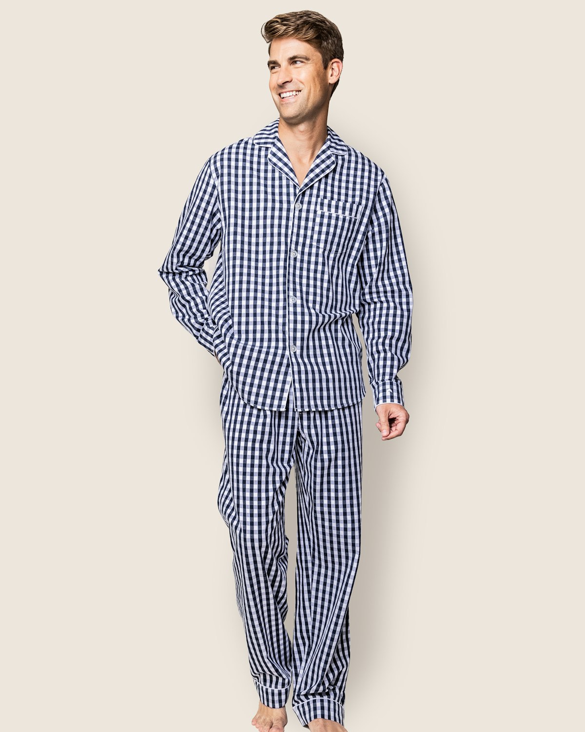 Men's Twill Pajama Set in Navy Gingham