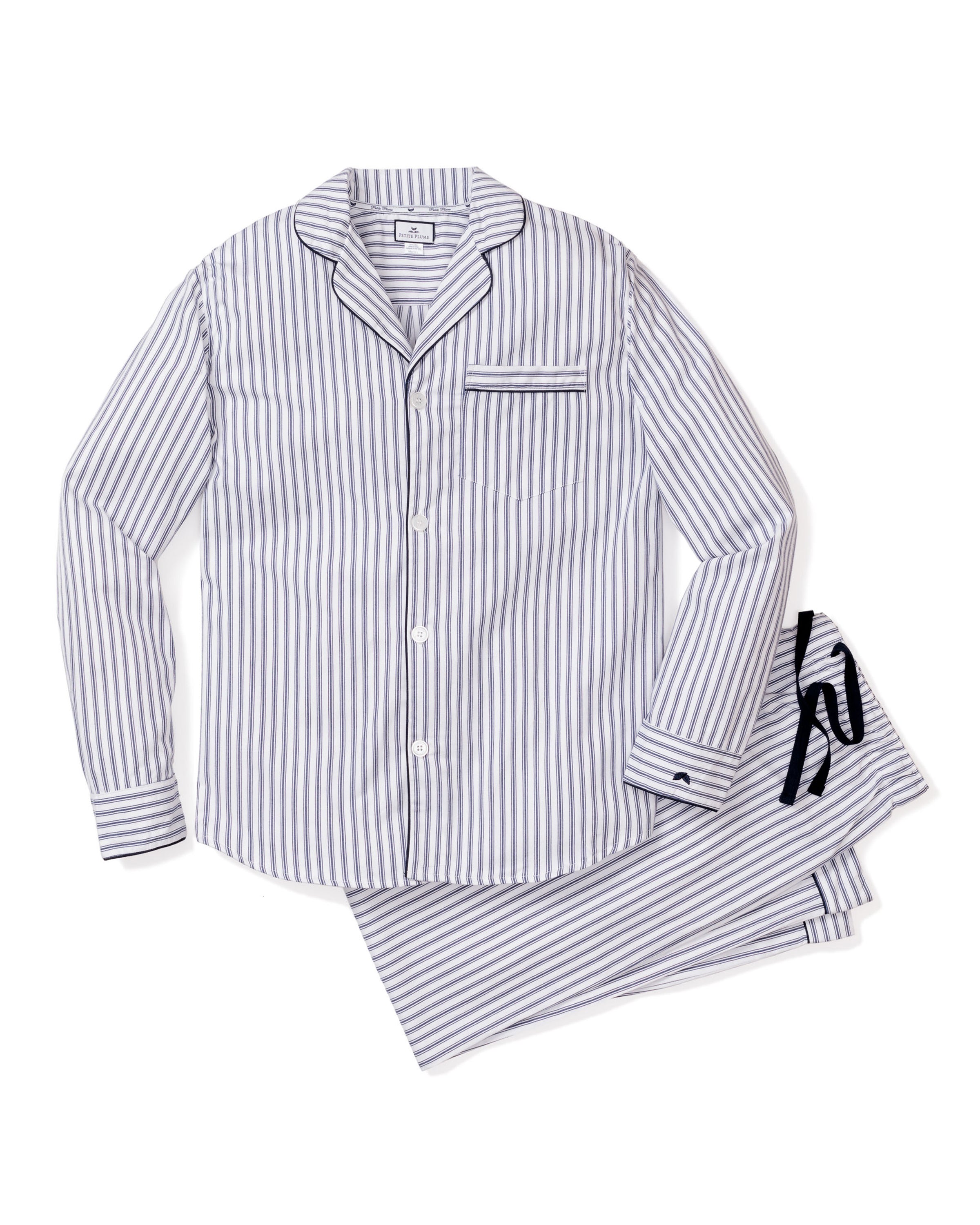 Men's Twill Pajama Set in Navy French Ticking