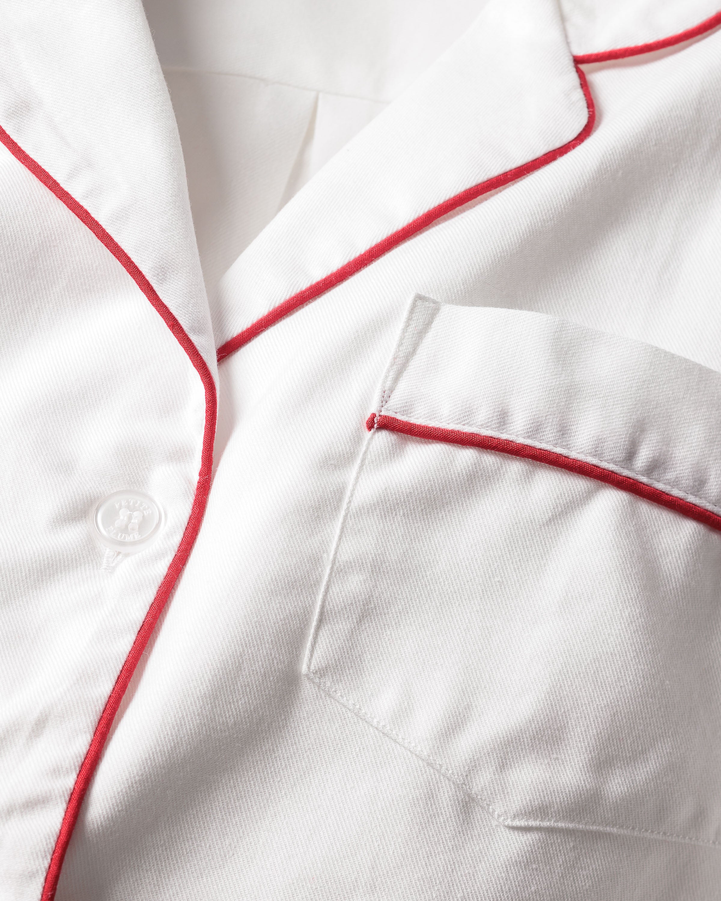 Men's Twill Pajama Set in White with Red Piping