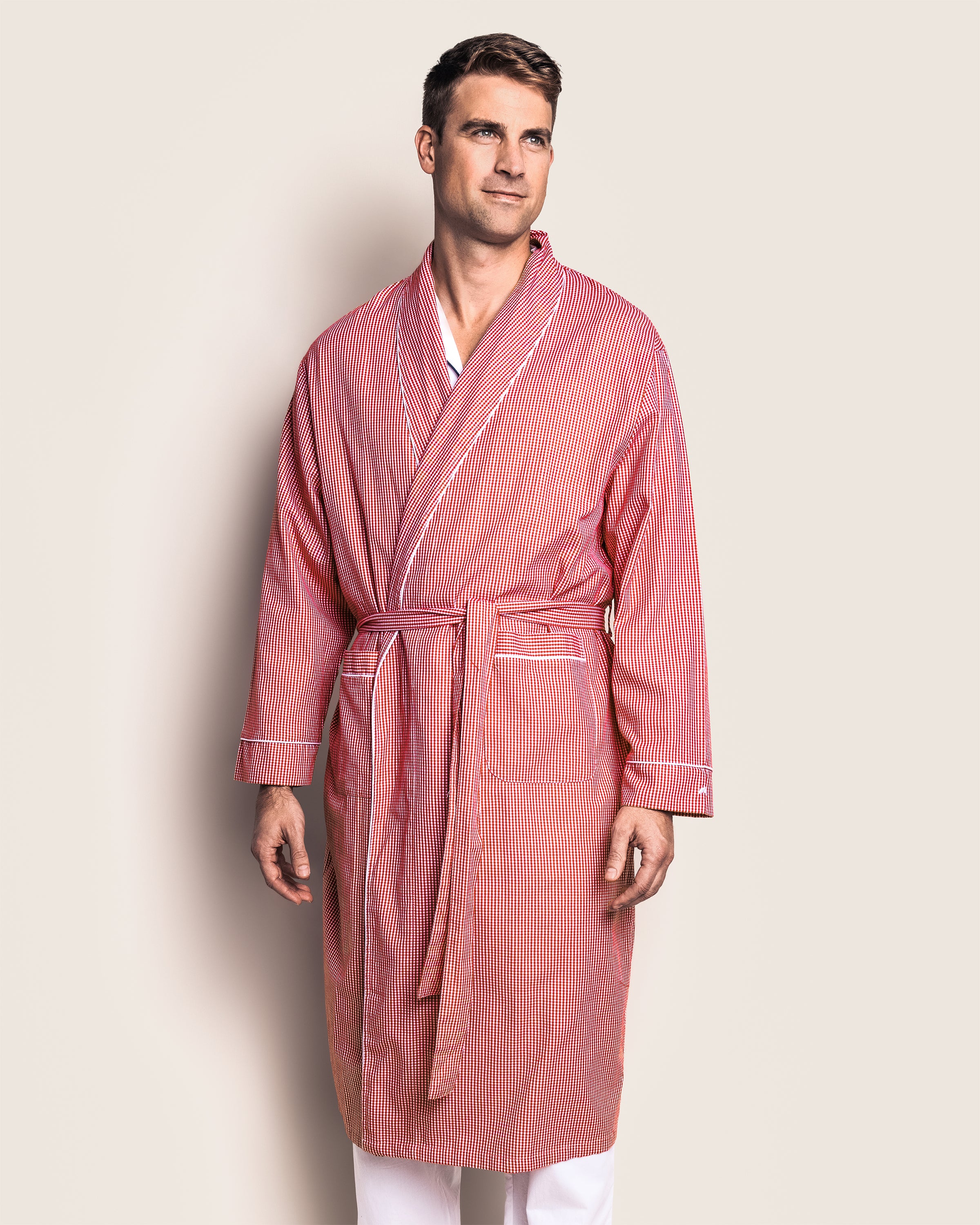 Men's Flannel Robe in Red Mini-Gingham