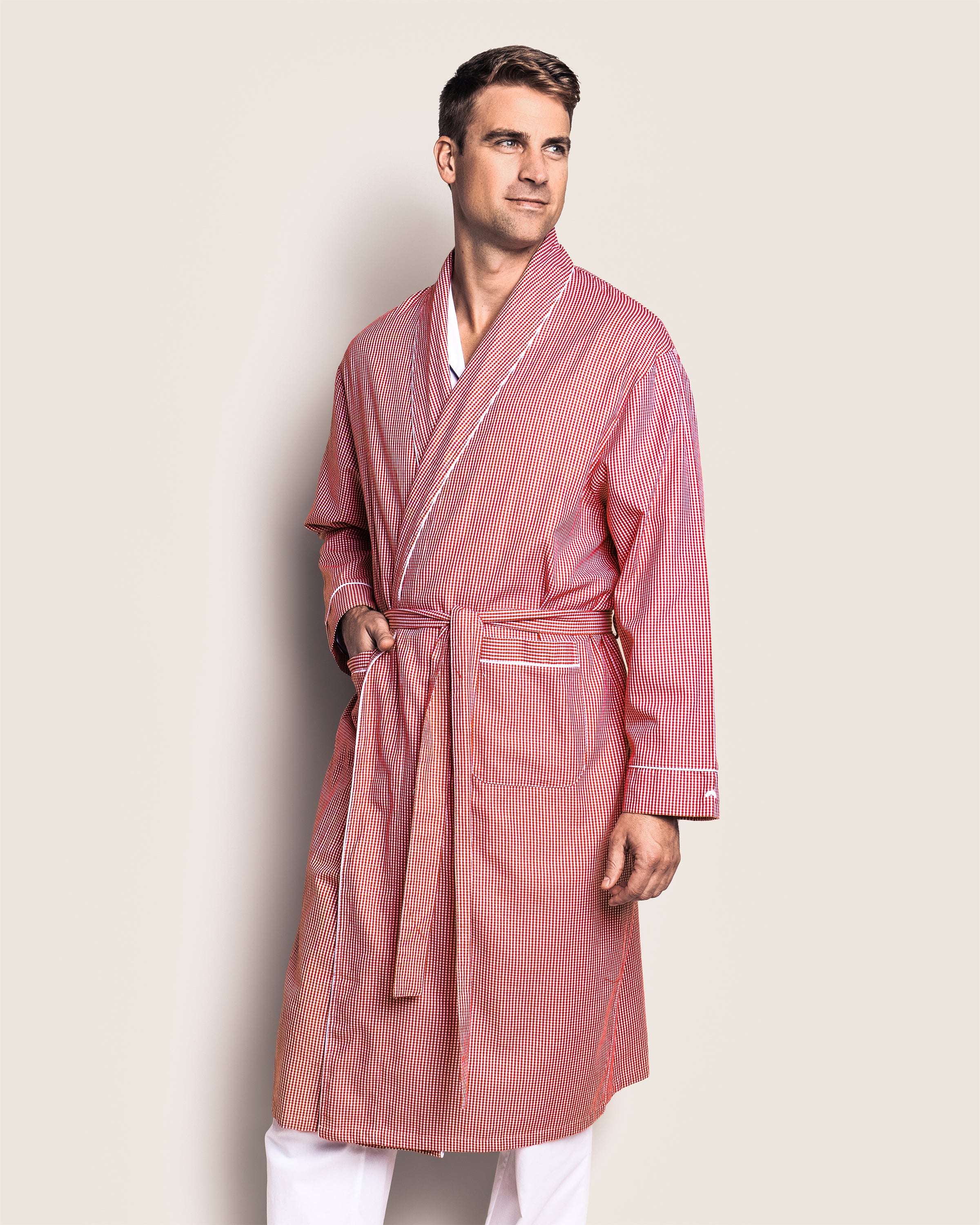 Men's Flannel Robe in Red Mini-Gingham