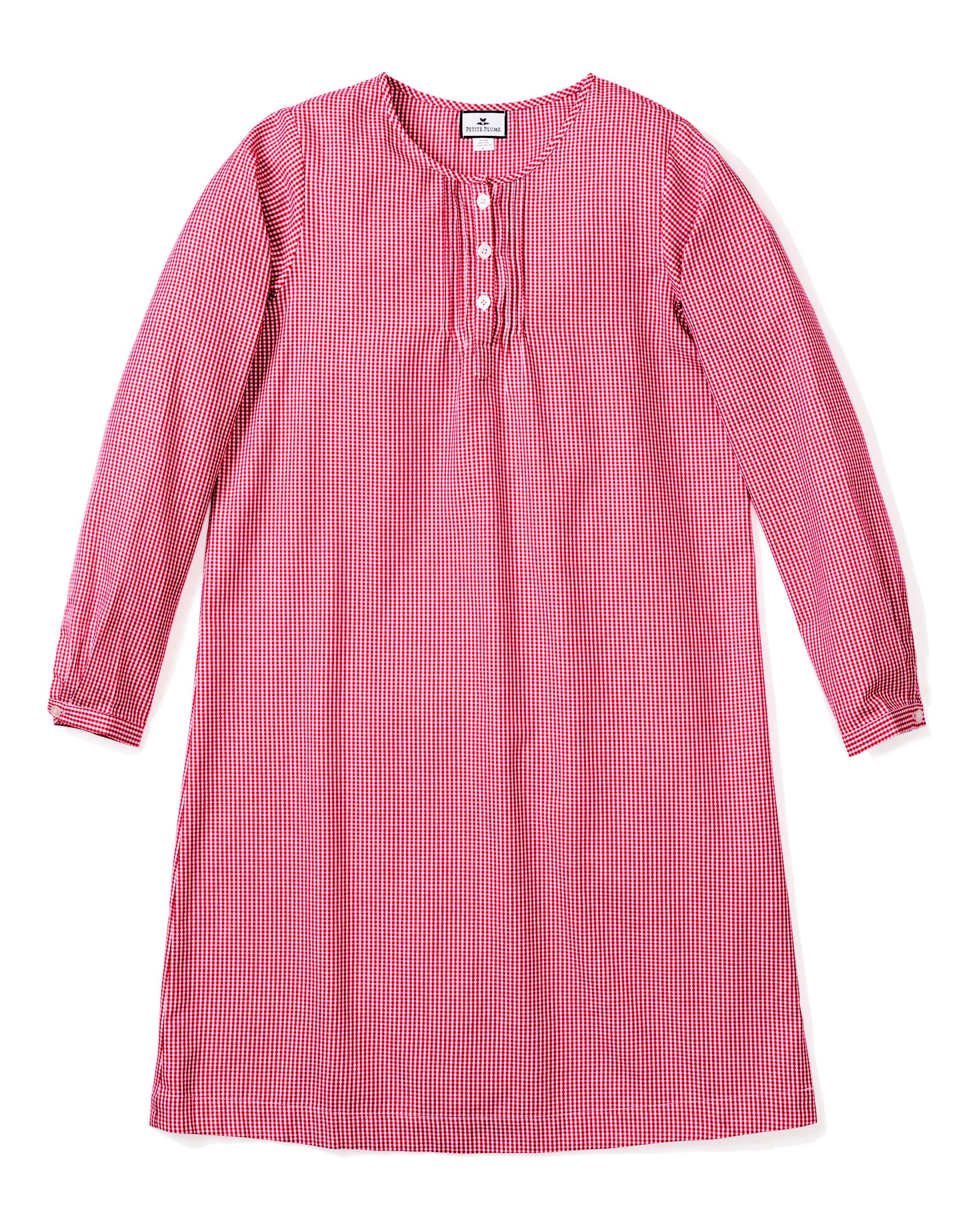 Women's Flannel Beatrice Nightgown in Red Mini Gingham