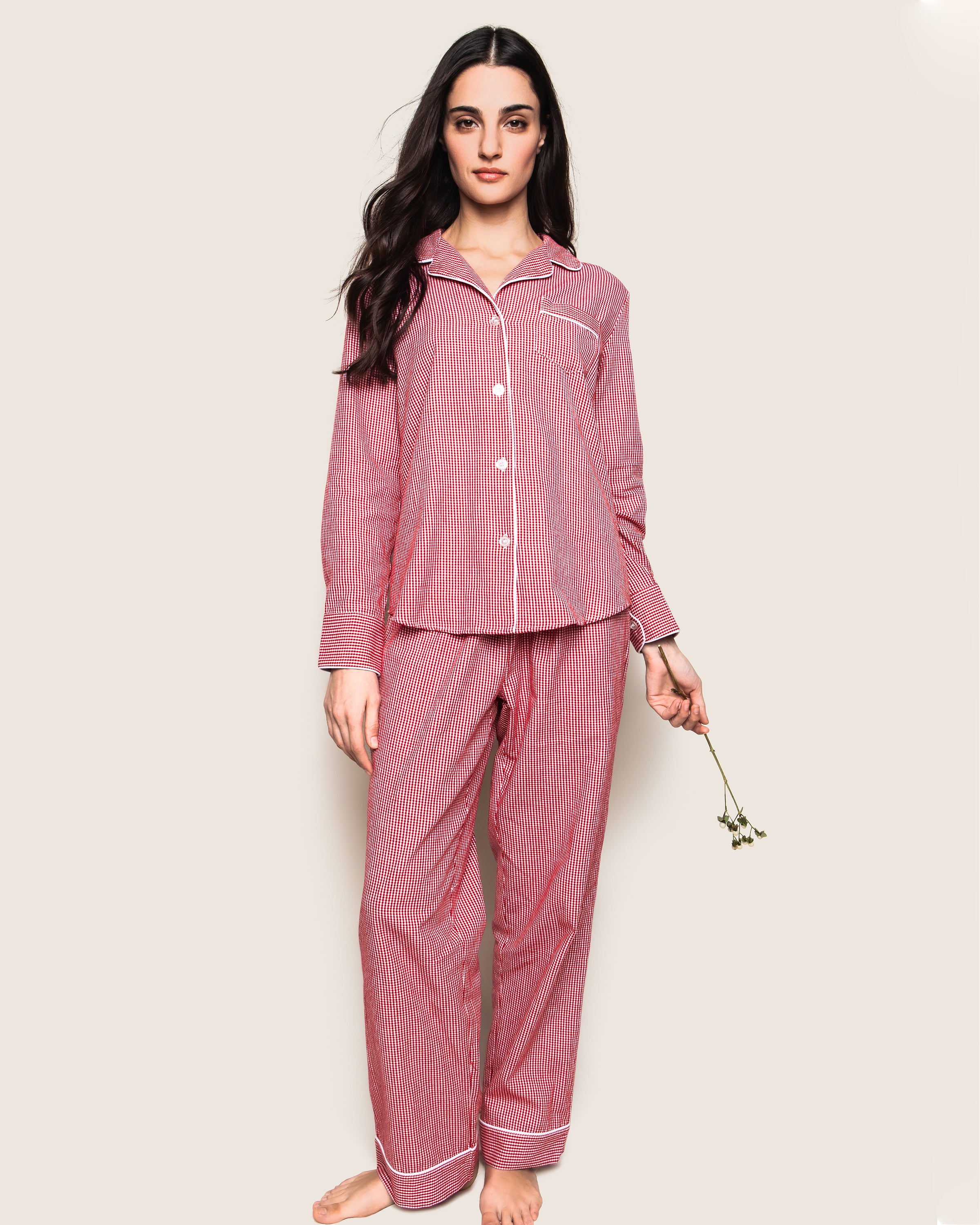 Women's Flannel Pajama Set in Red Mini Gingham