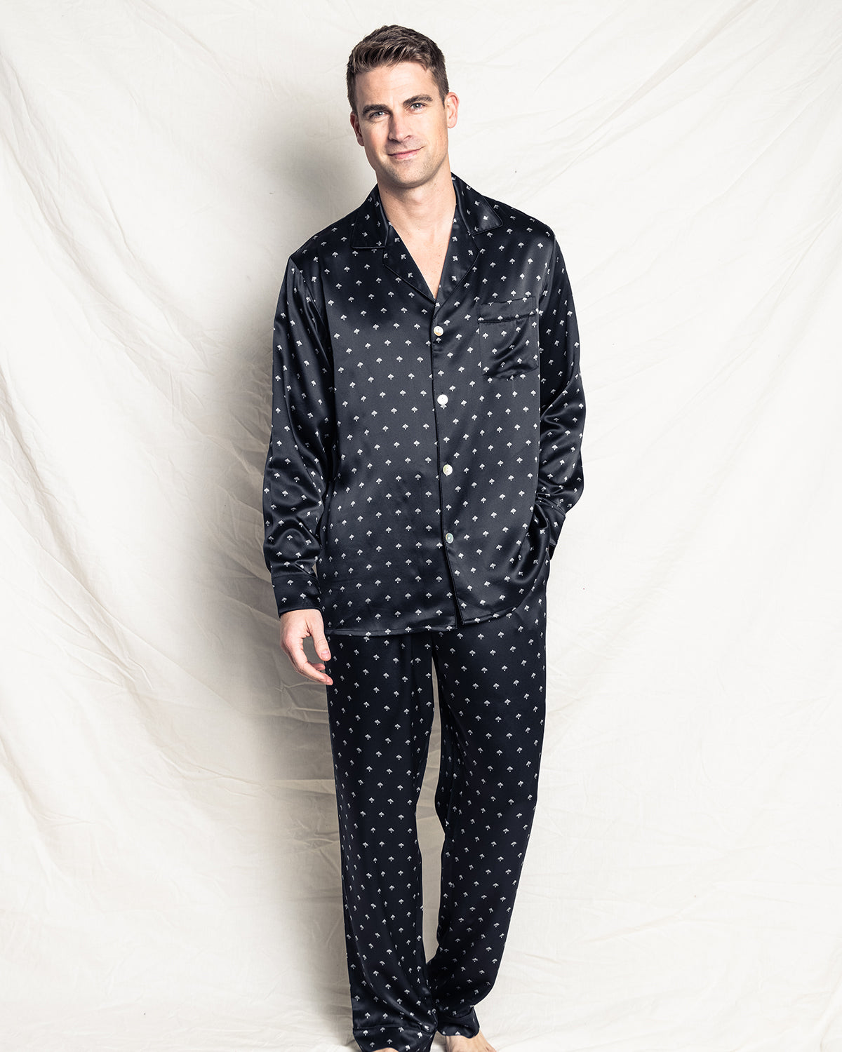 Men's Silk Pajama Set in Black Art Nouveau