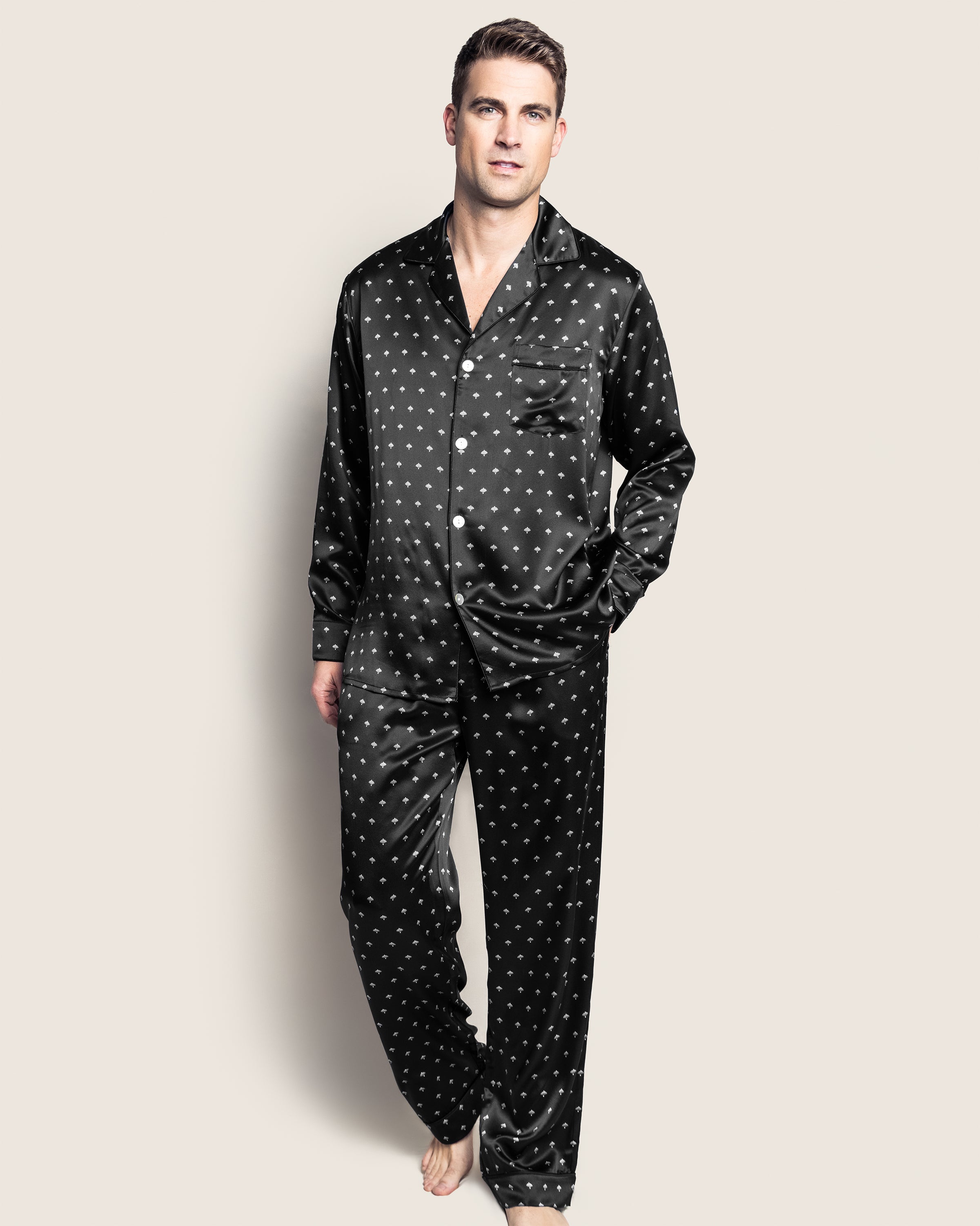 Men's Silk Pajama Set in Black Art Nouveau