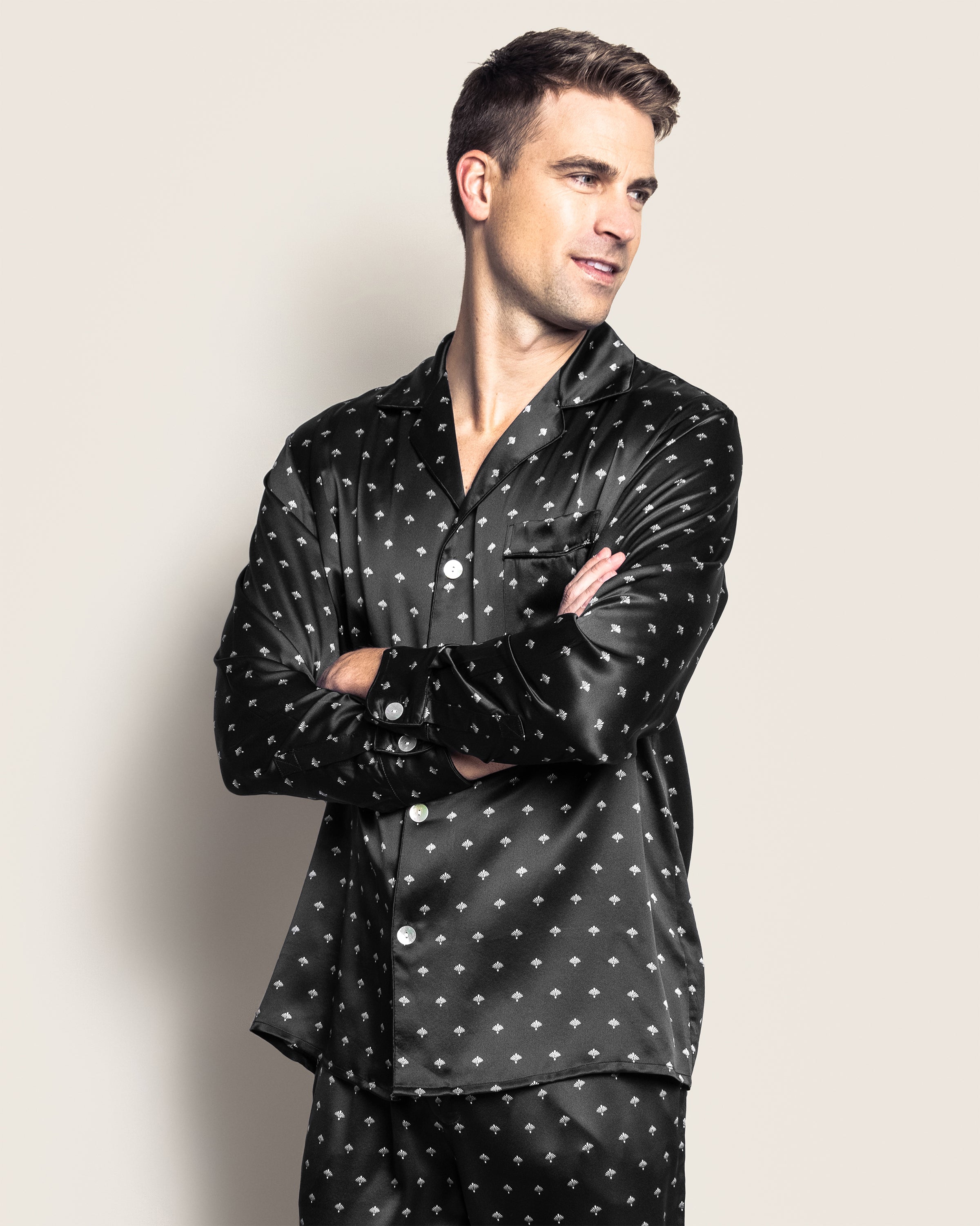 Men's Silk Pajama Set in Black Art Nouveau