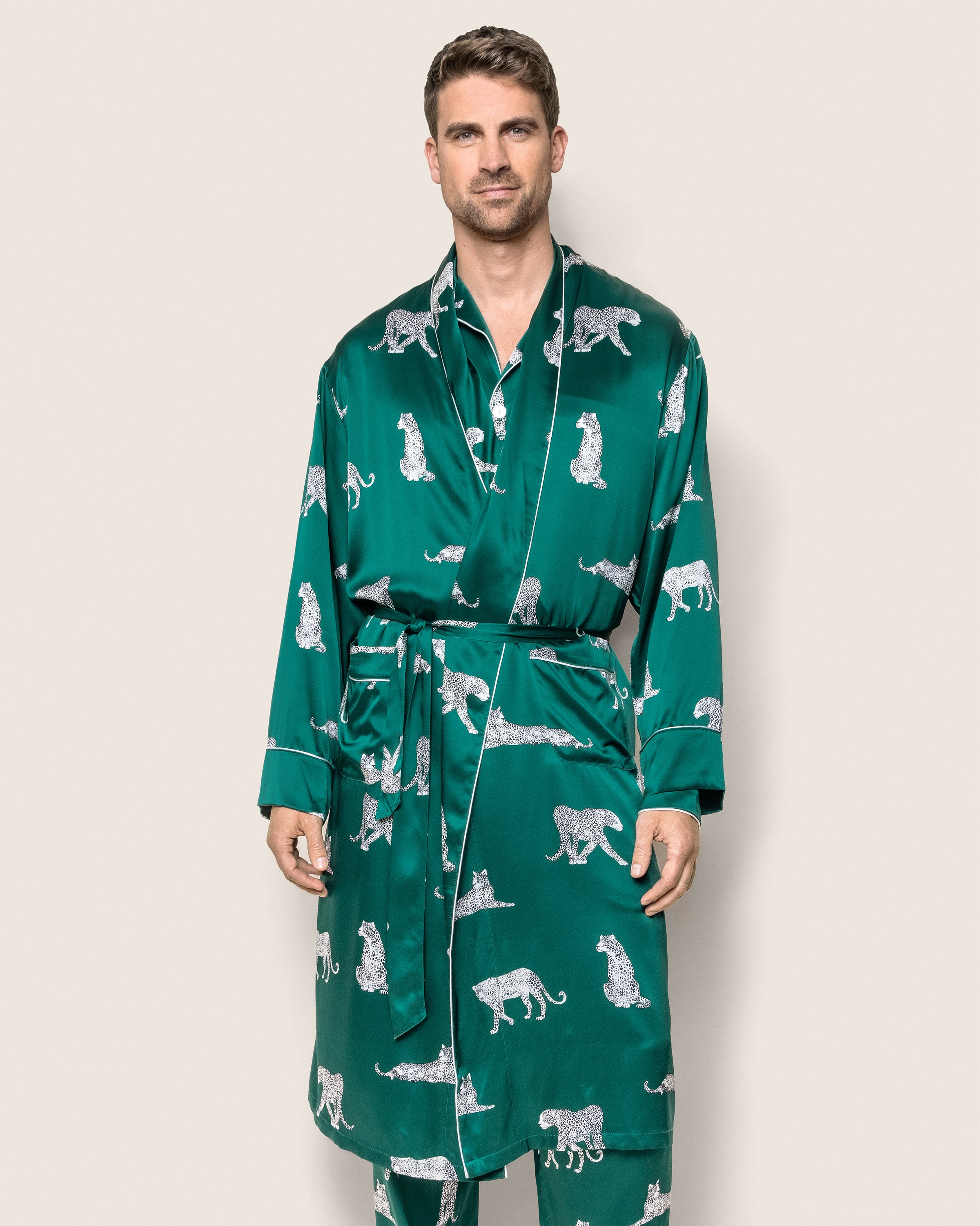 Men's Silk Long Robe in Panthère de Luxe