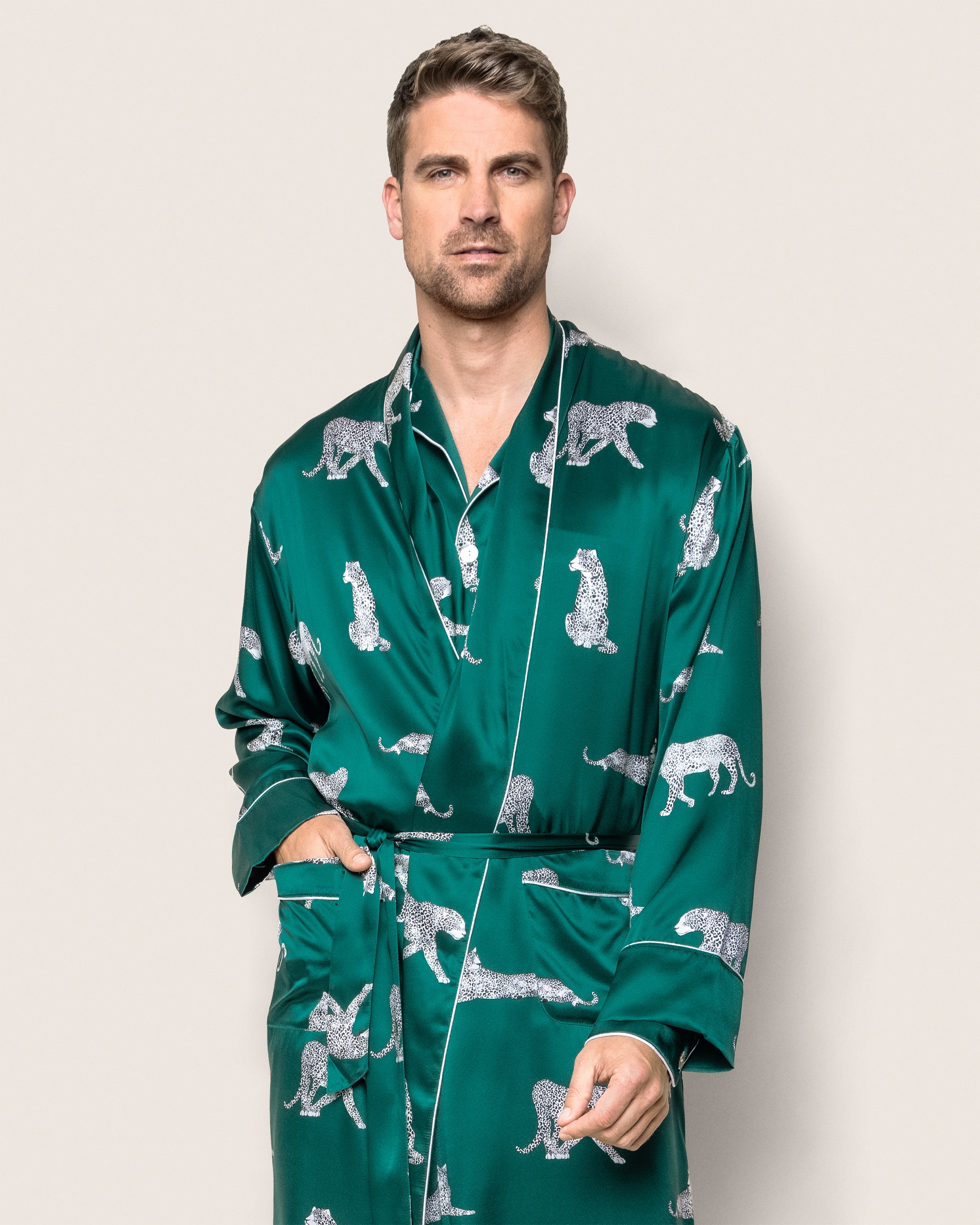 Men's Silk Long Robe in Panthère de Luxe