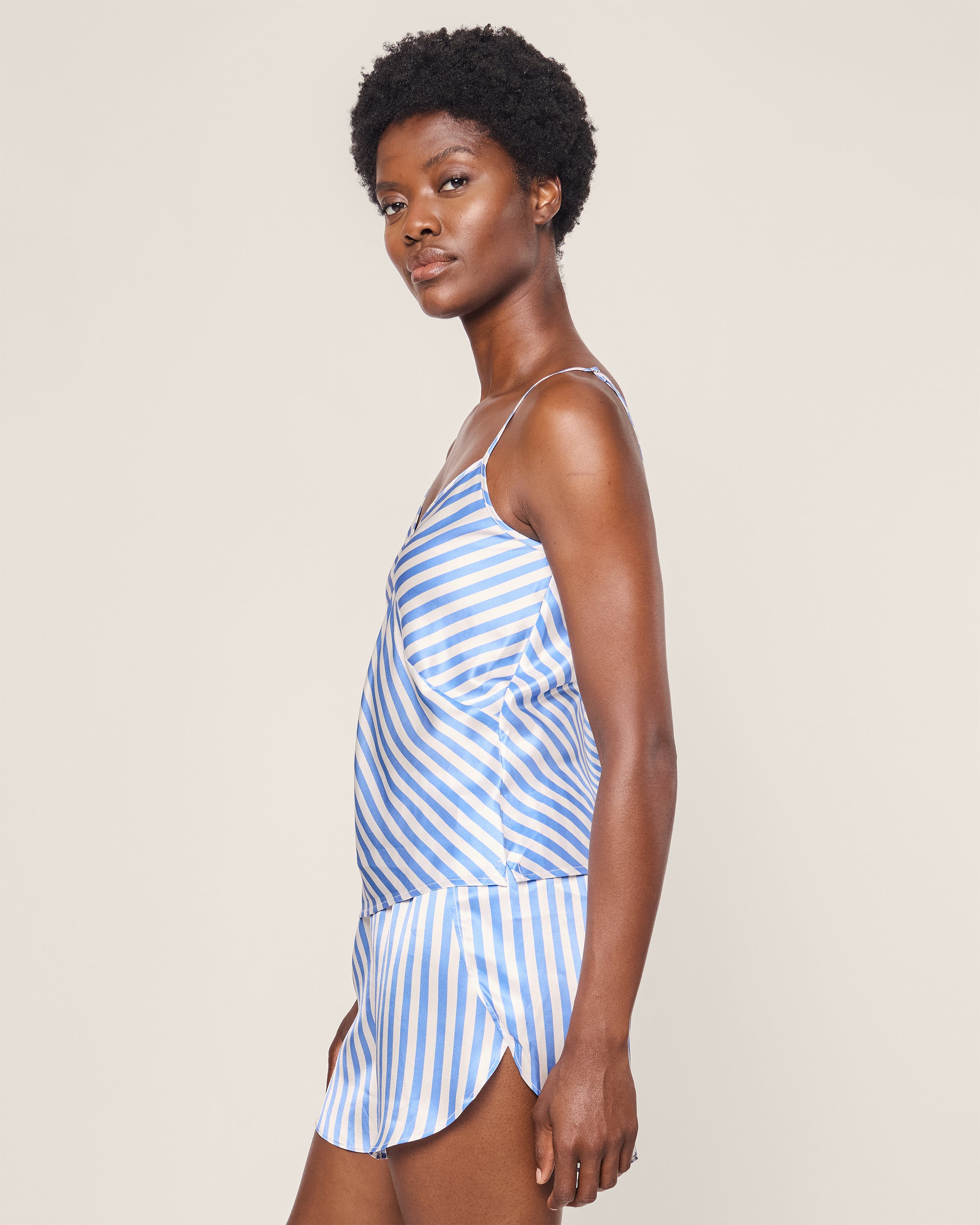 Women's Silk Cami Short Set in Azure Stripe