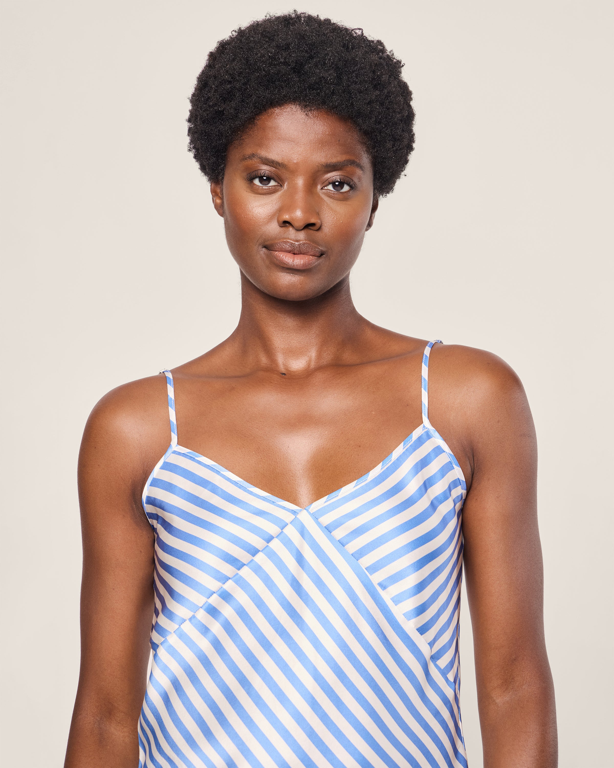 Women's Silk Cami Short Set in Azure Stripe