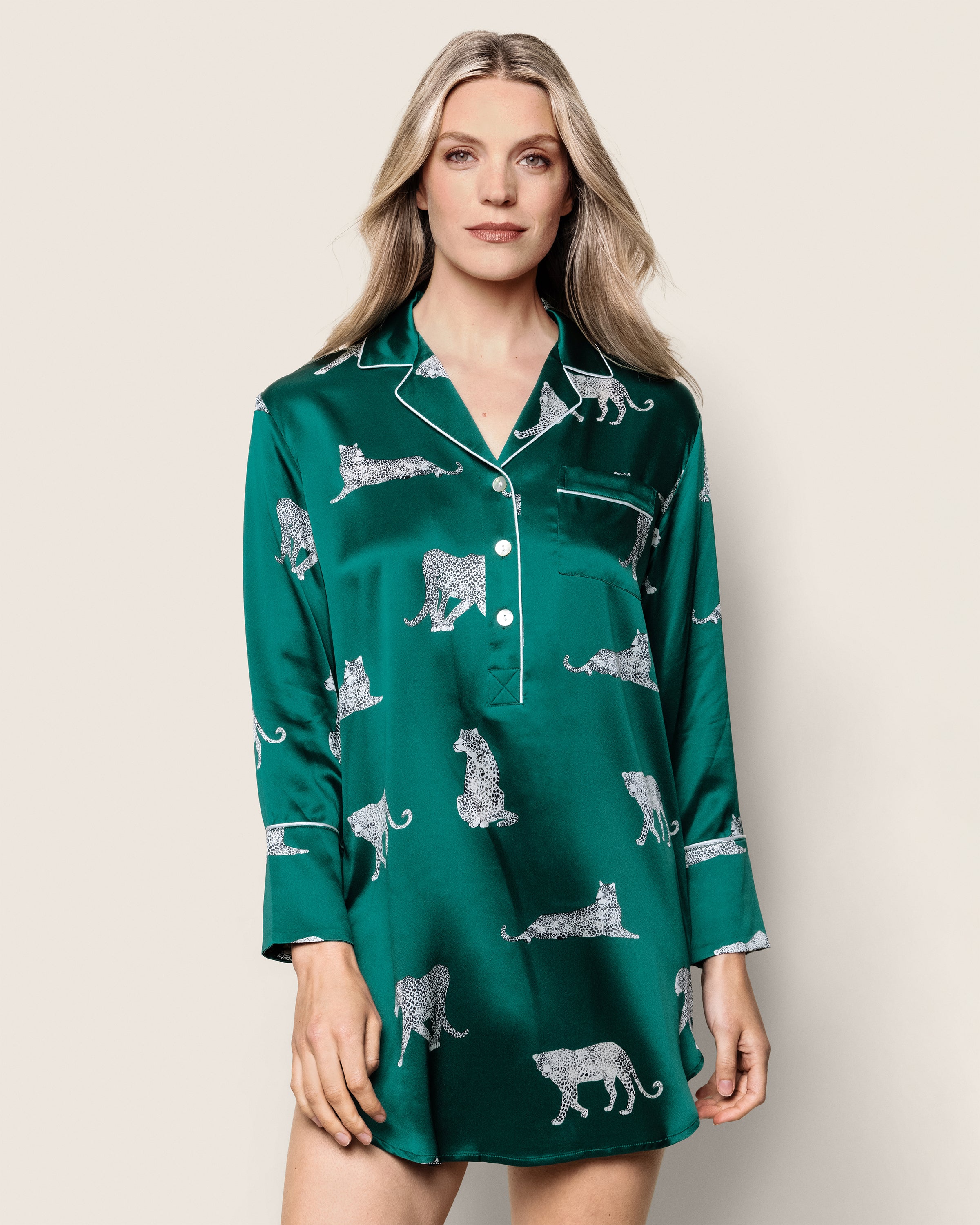 Women's Silk Nightshirt in Panthère de Luxe