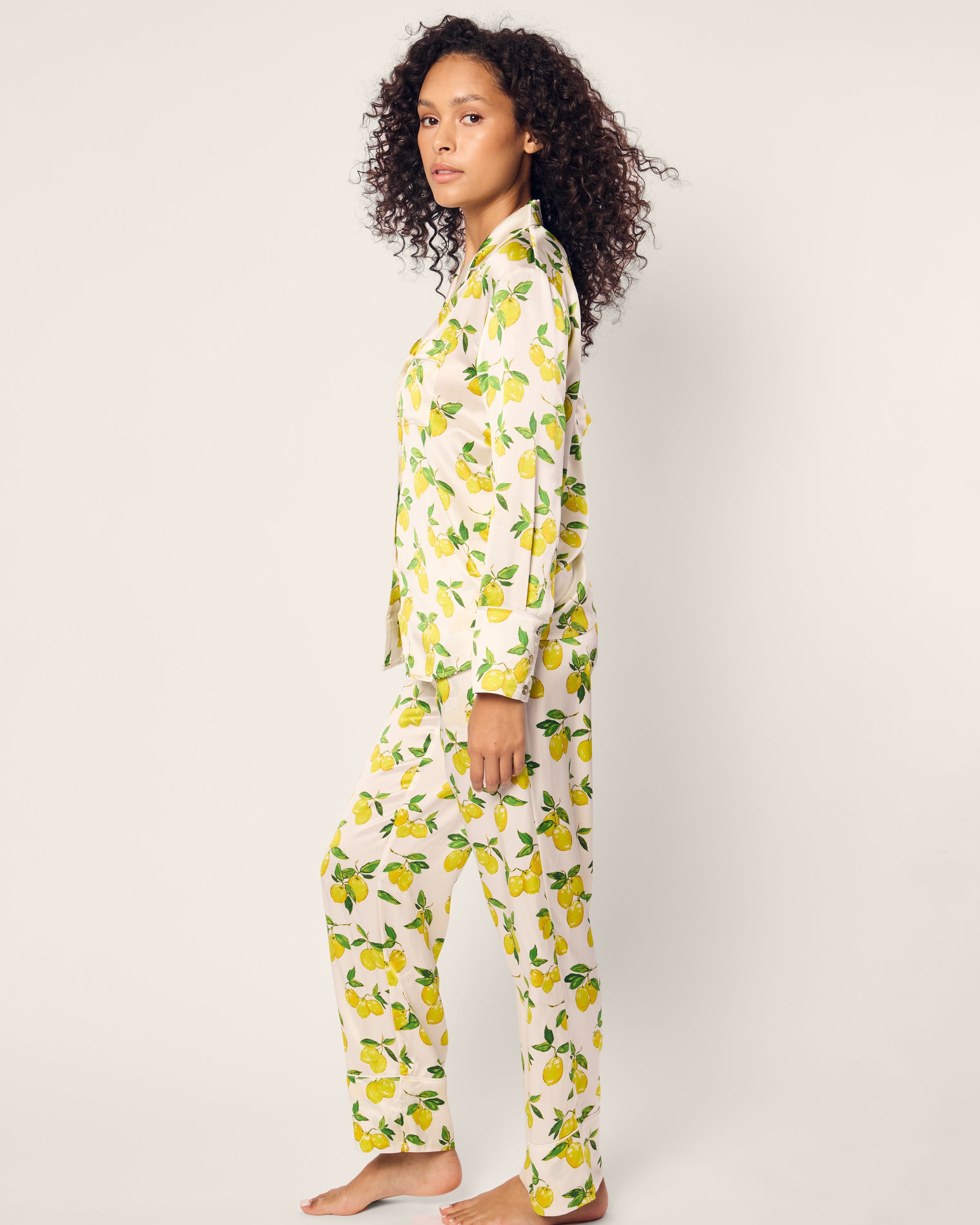 Women's Silk Pajama Set in Amalfi Lemons