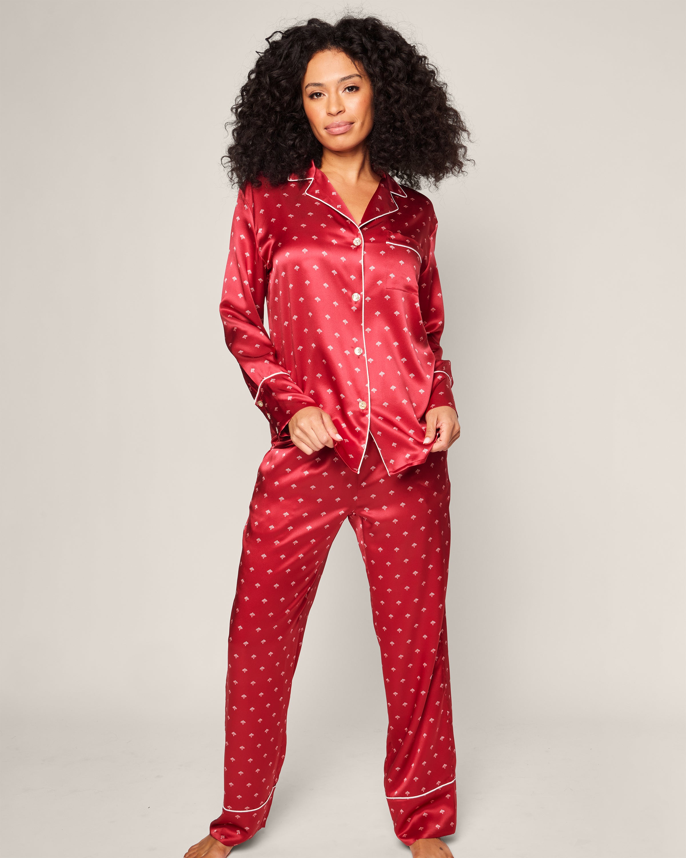 Women's Silk Pajama Set in Bordeaux Art Nouveau