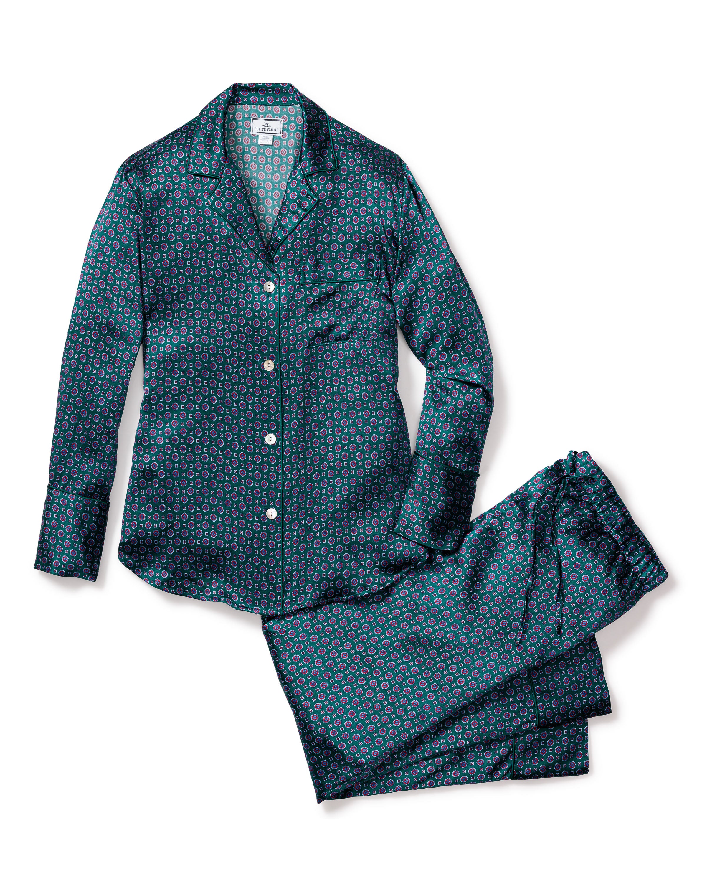 Women's Silk Pajama Set in Emerald Foulard