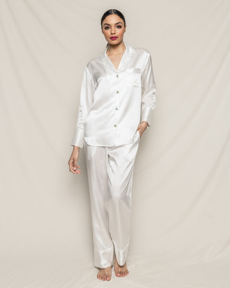 Solid Pure Mulberry Silk Pajama Set For Women, White at Rs 9500