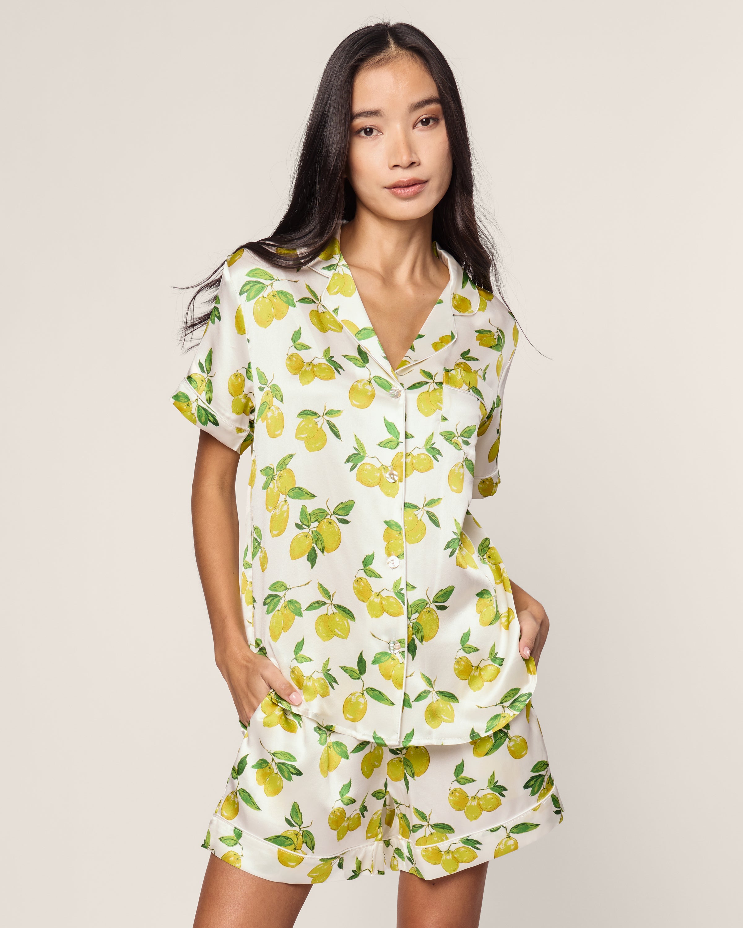 Women's Silk Classic Short Set in Amalfi Lemons