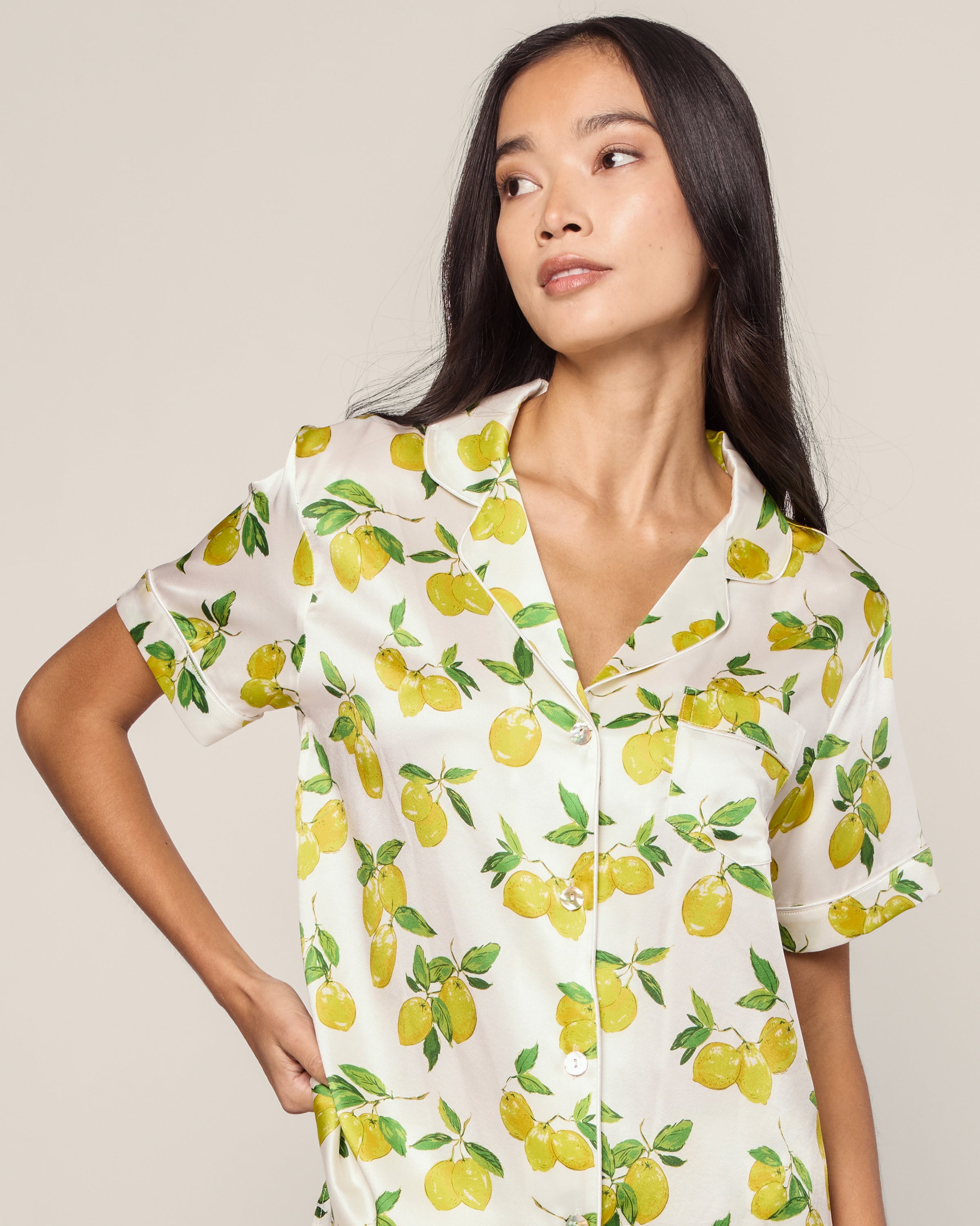 Women's Silk Classic Short Set in Amalfi Lemons