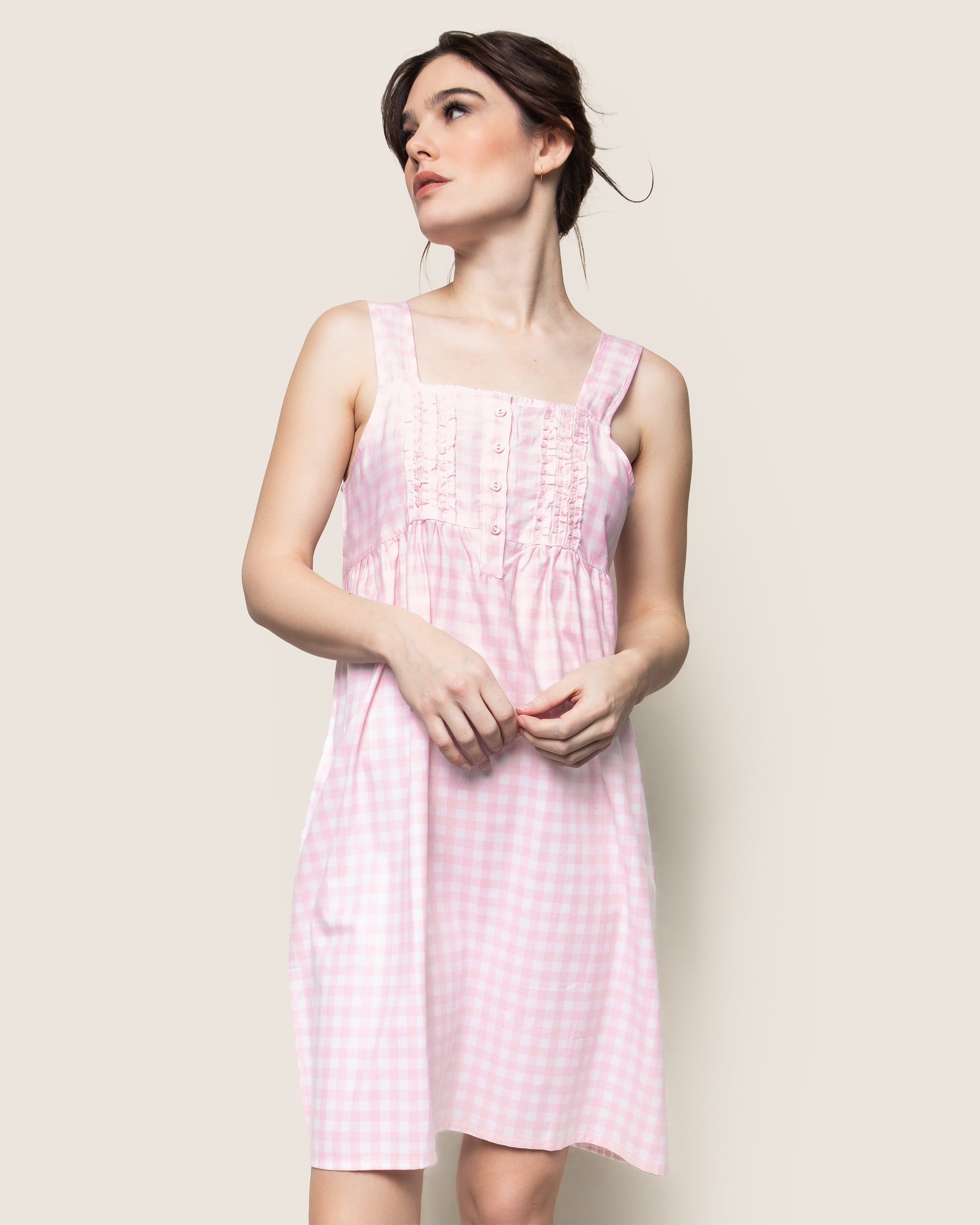 Women's Twill Charlotte Nightgown in Pink Gingham