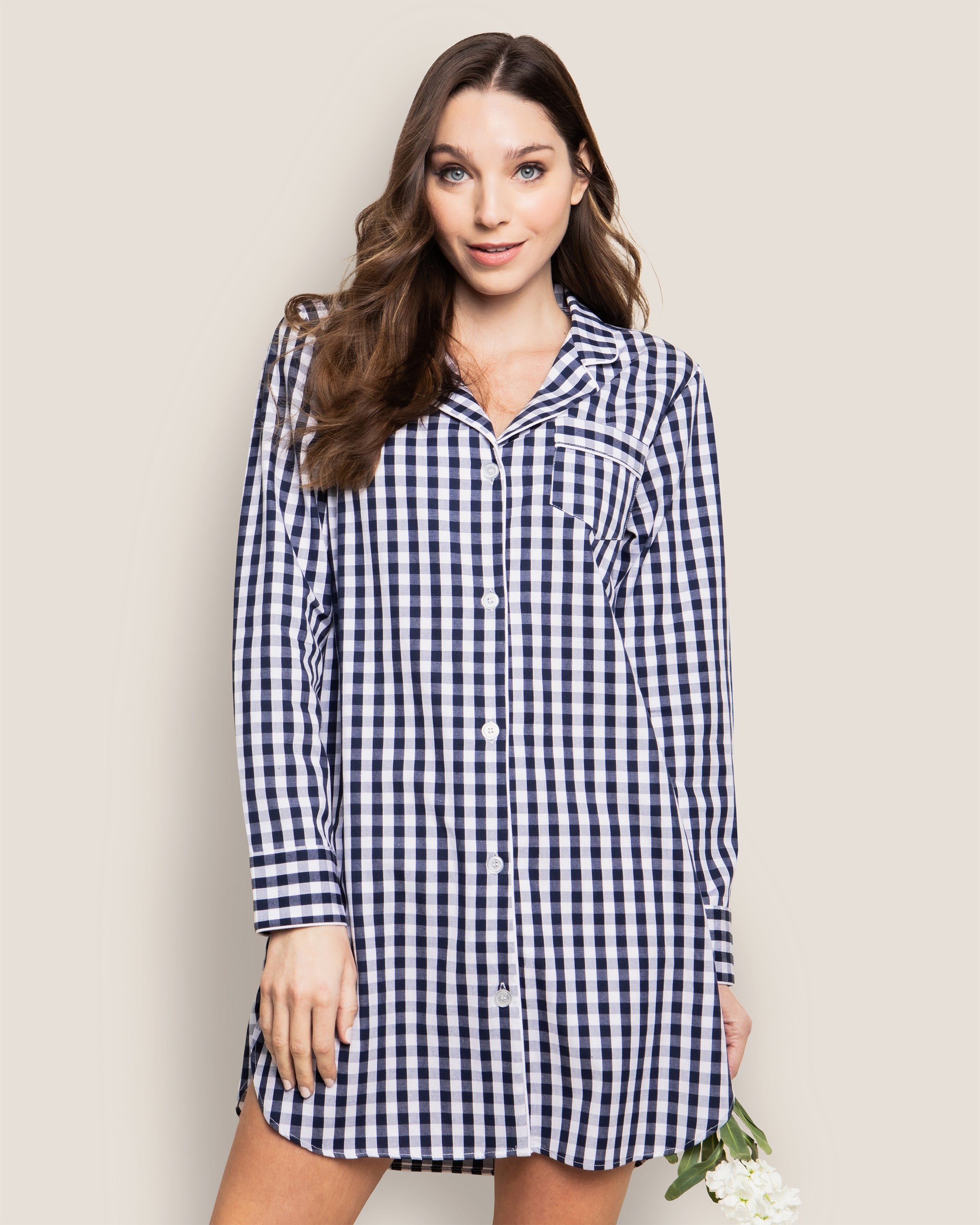 Women's Twill Nightshirt in Navy Gingham