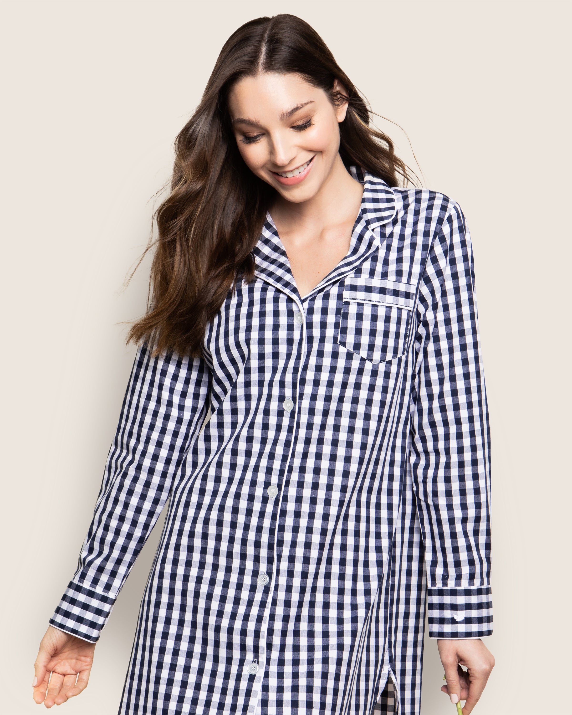 Women's Twill Nightshirt in Navy Gingham