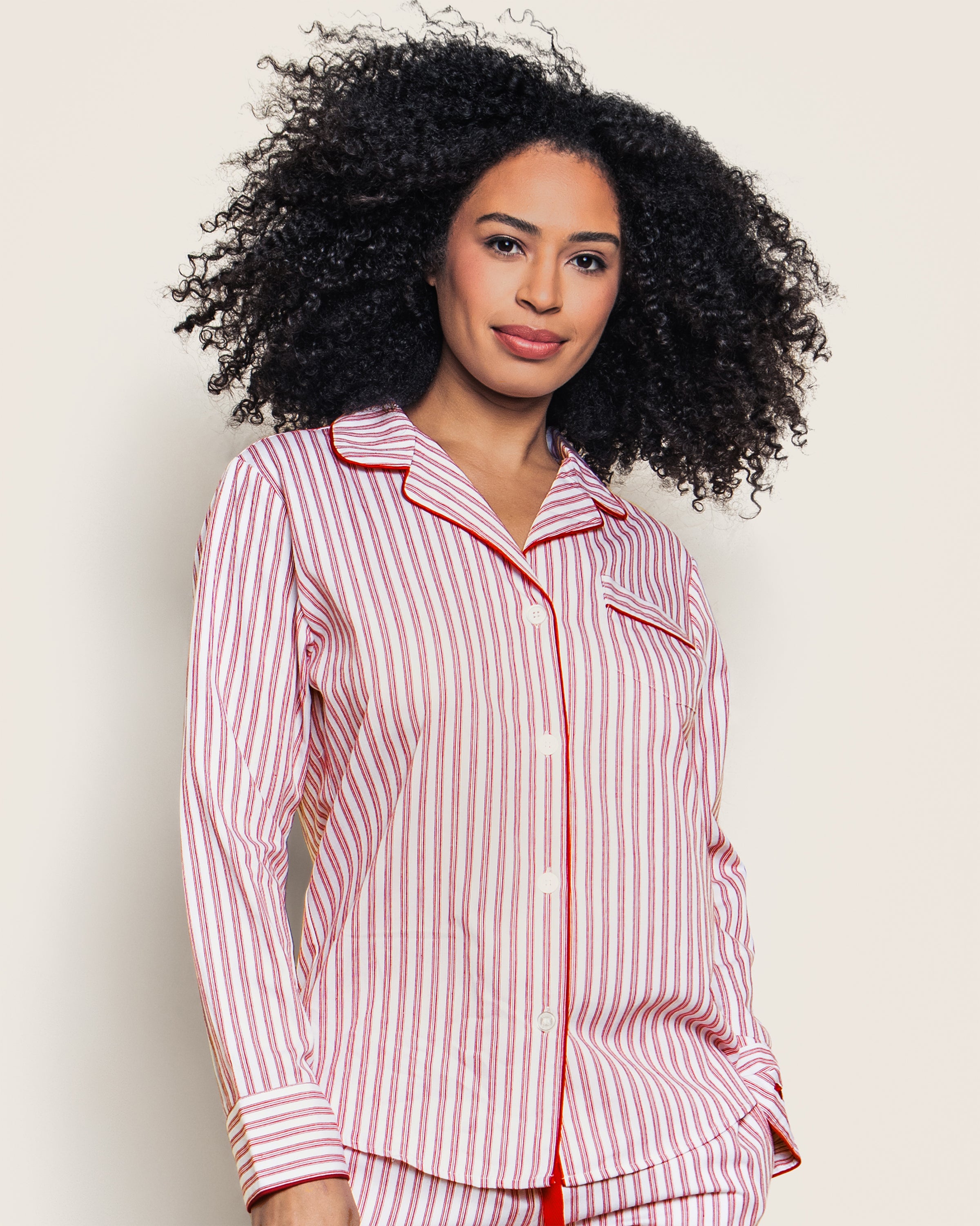 Women's Twill Pajama Set in Antique Red Ticking