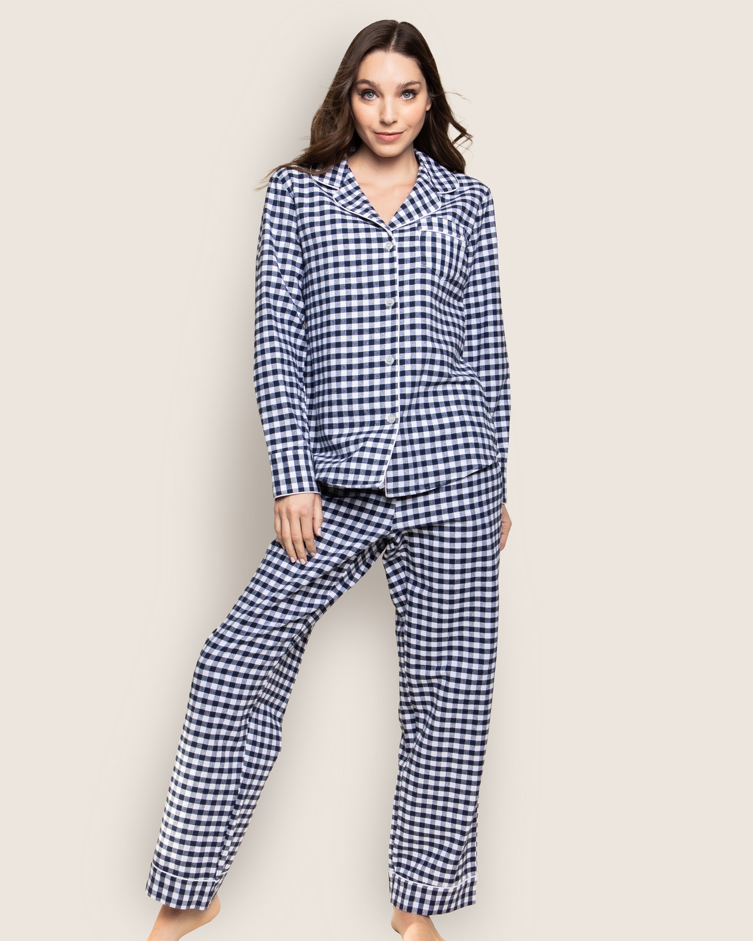 Women's Twill Pajama Set in Navy Gingham