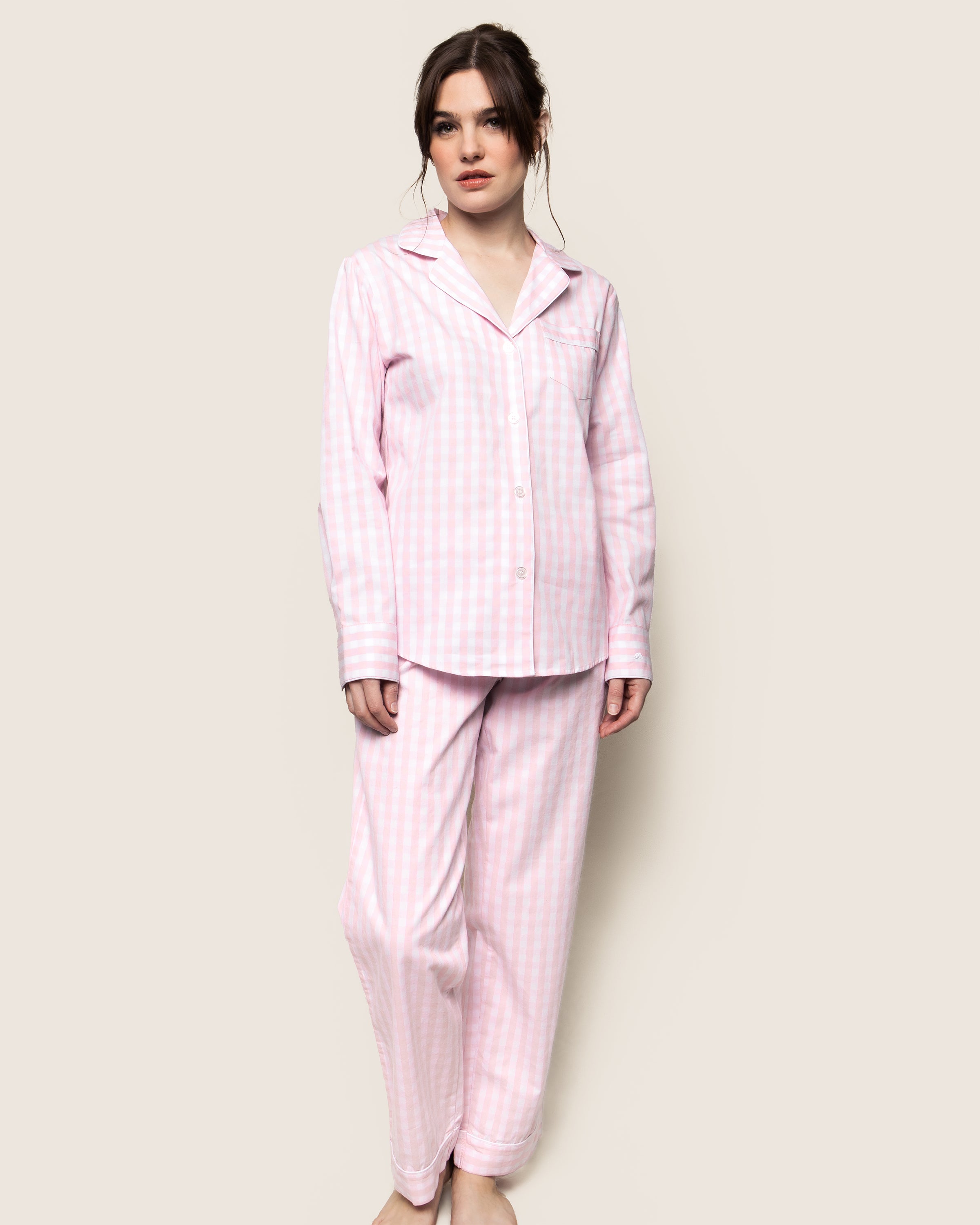 Women's Twill Pajama Set in Pink Gingham