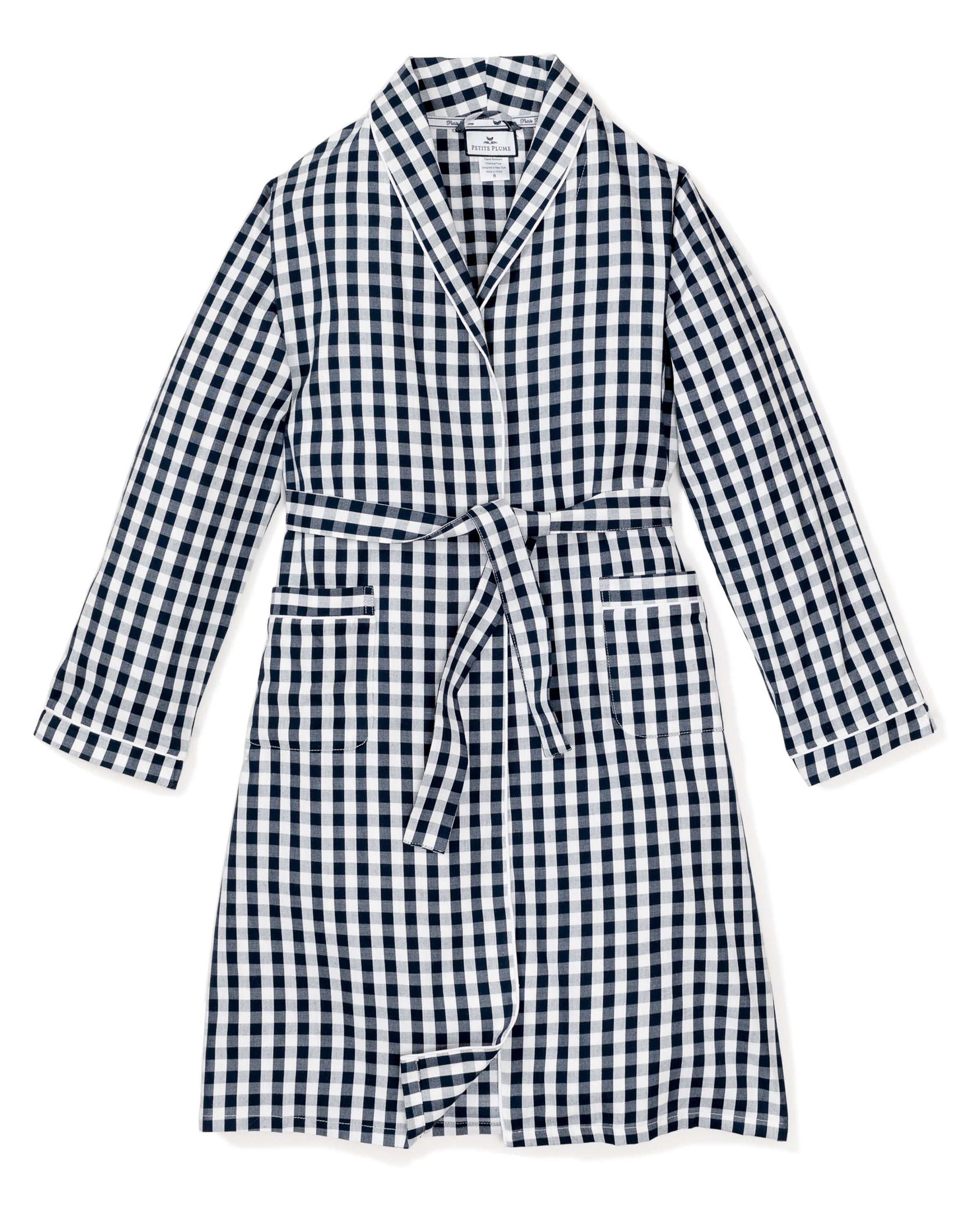 Women's Twill Robe in Navy Gingham