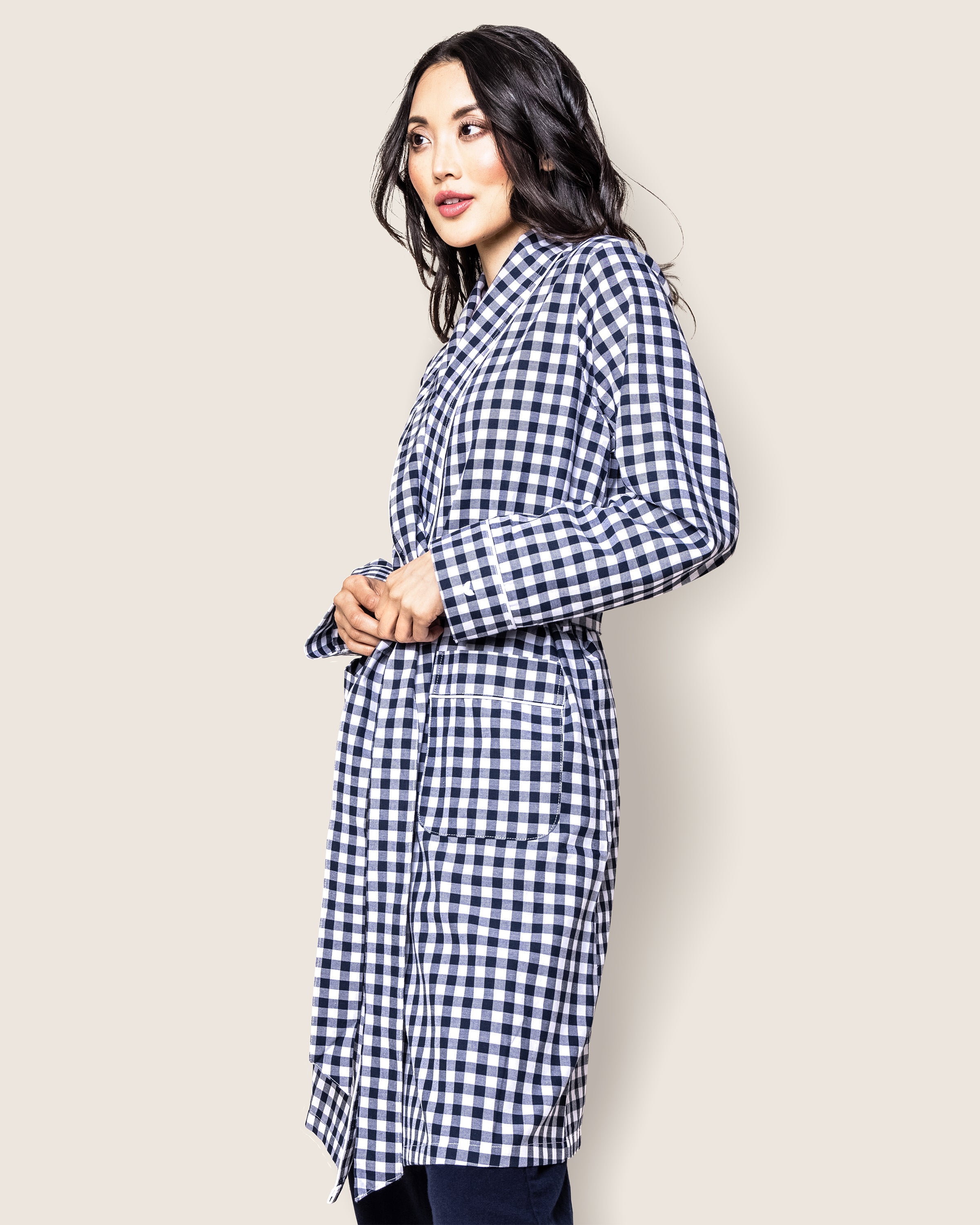 Women's Twill Robe in Navy Gingham