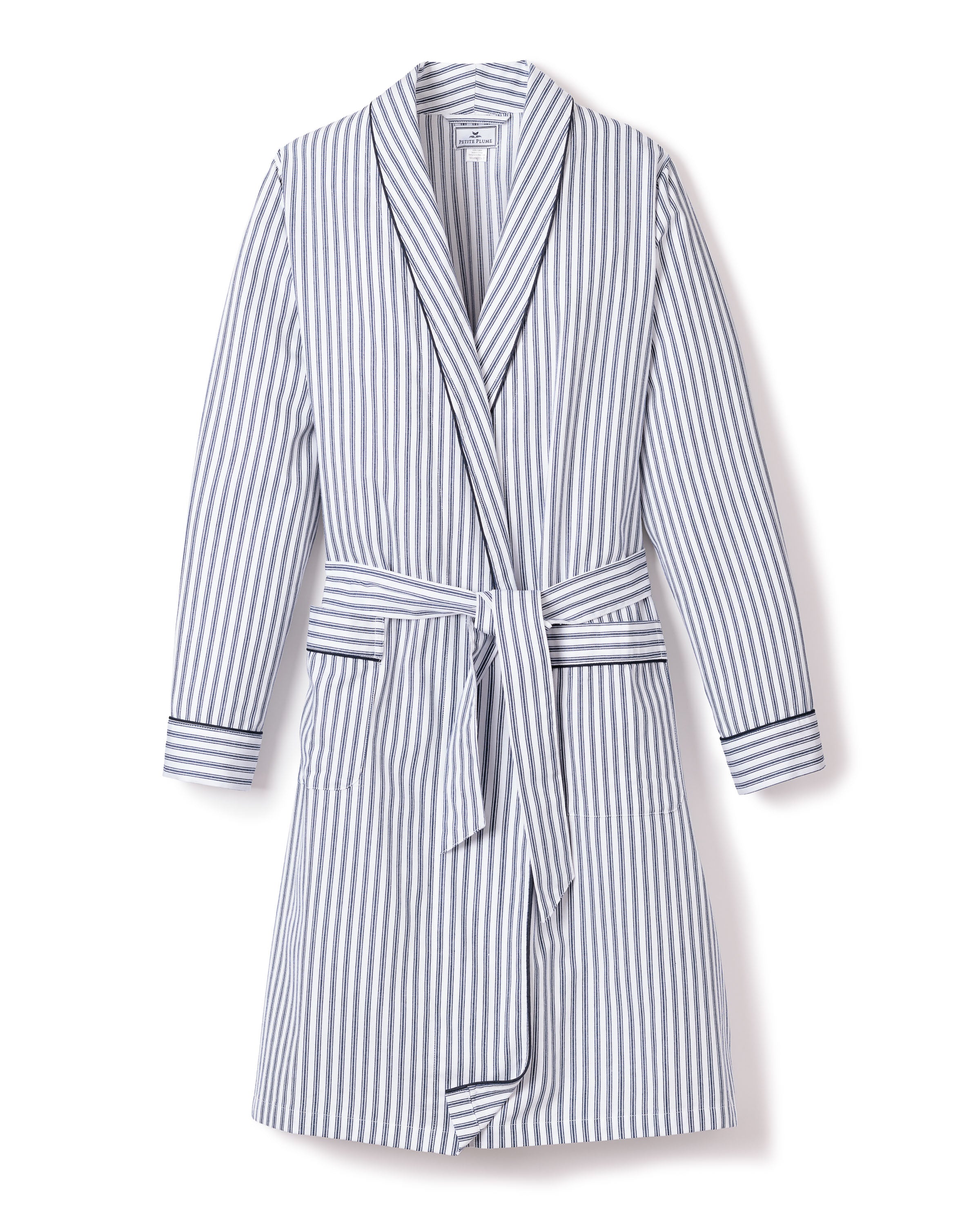 Women's Twill Robe in Navy French Ticking