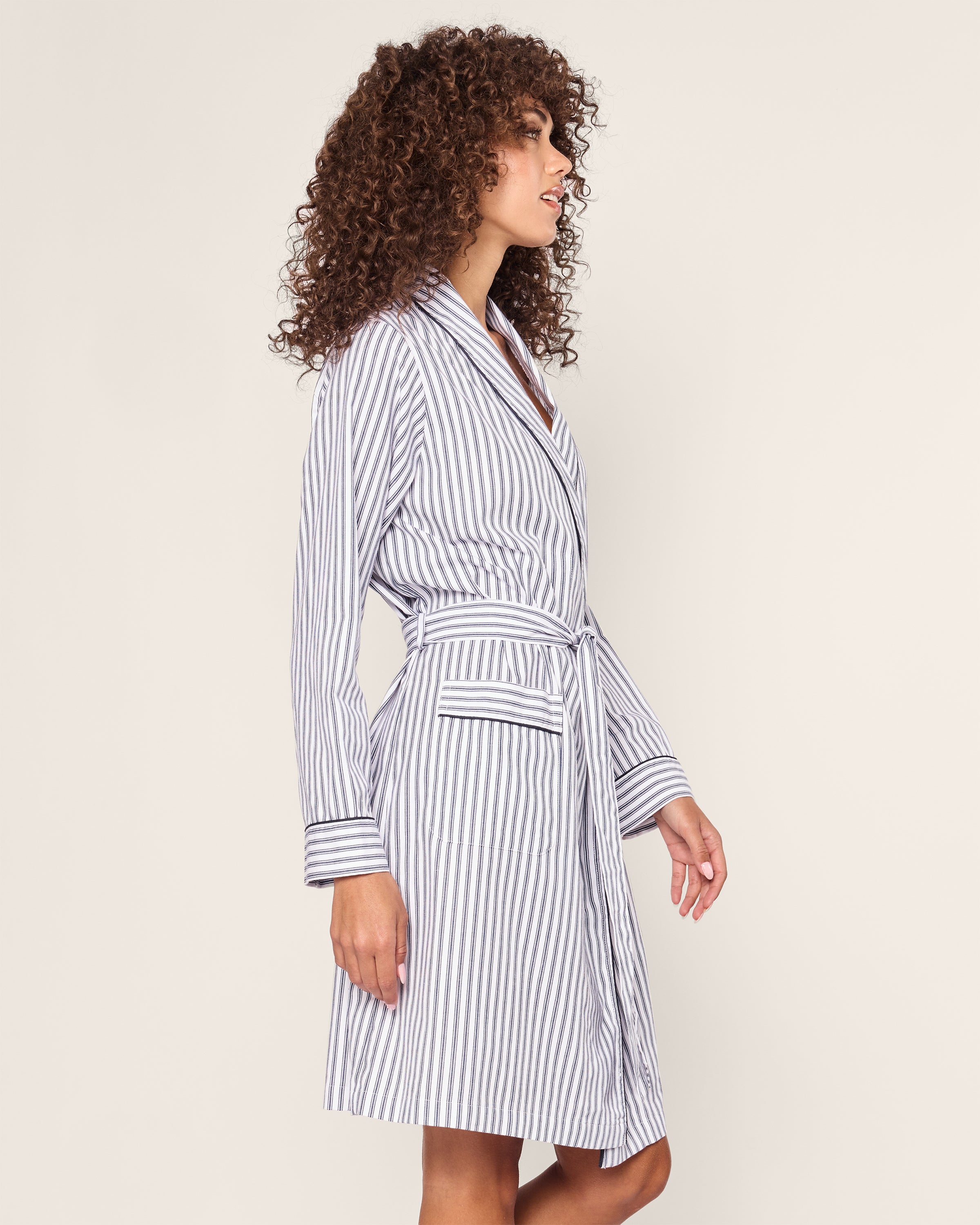 Women's Twill Robe in Navy French Ticking